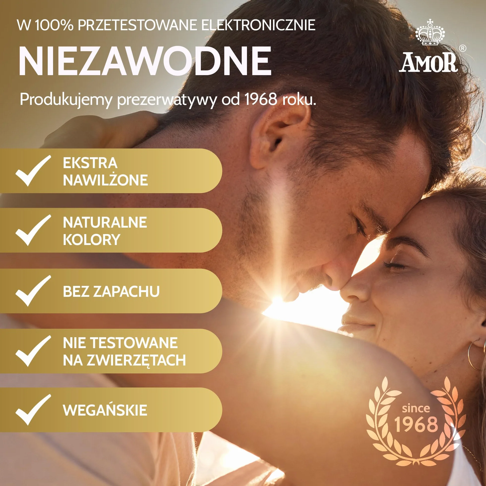 AMOR® Nature 53mm - opakowanie 100 prezerwatyw premium, autentyczne i wyjątkowo wilgotne