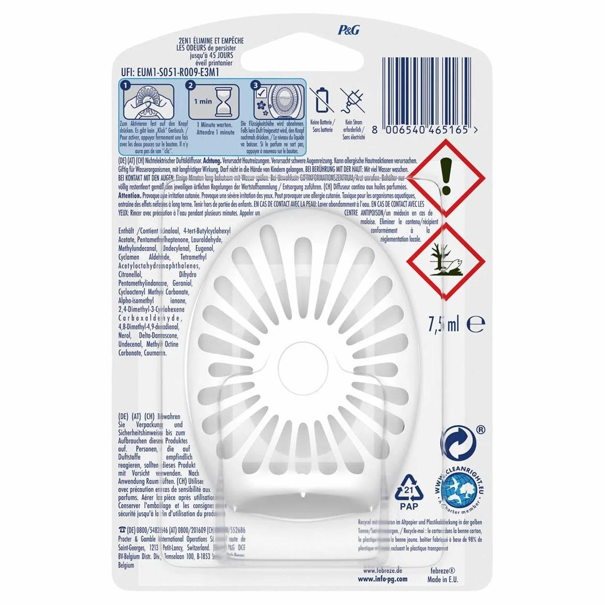 Febreze Lenor Aprilfrisch odświeżacz powietrza, 1 sztuka, zapach do WC, wtyczka zapachowa do ciągłego zwalczania zapachów i zapobiegania powstawaniu nieprzyjemnych zapachów