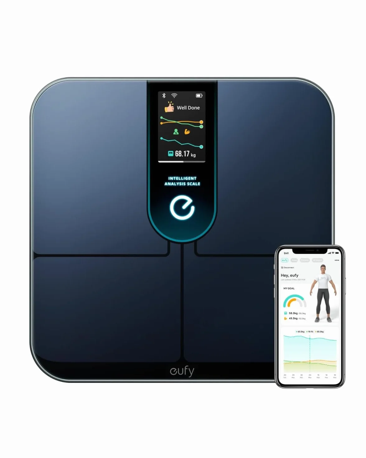 Eufy Inteligentna waga P3 Wifi Bluetooth z 16 pomiarami, tętnem, trybem wirtualnego ciała 3D, BMI