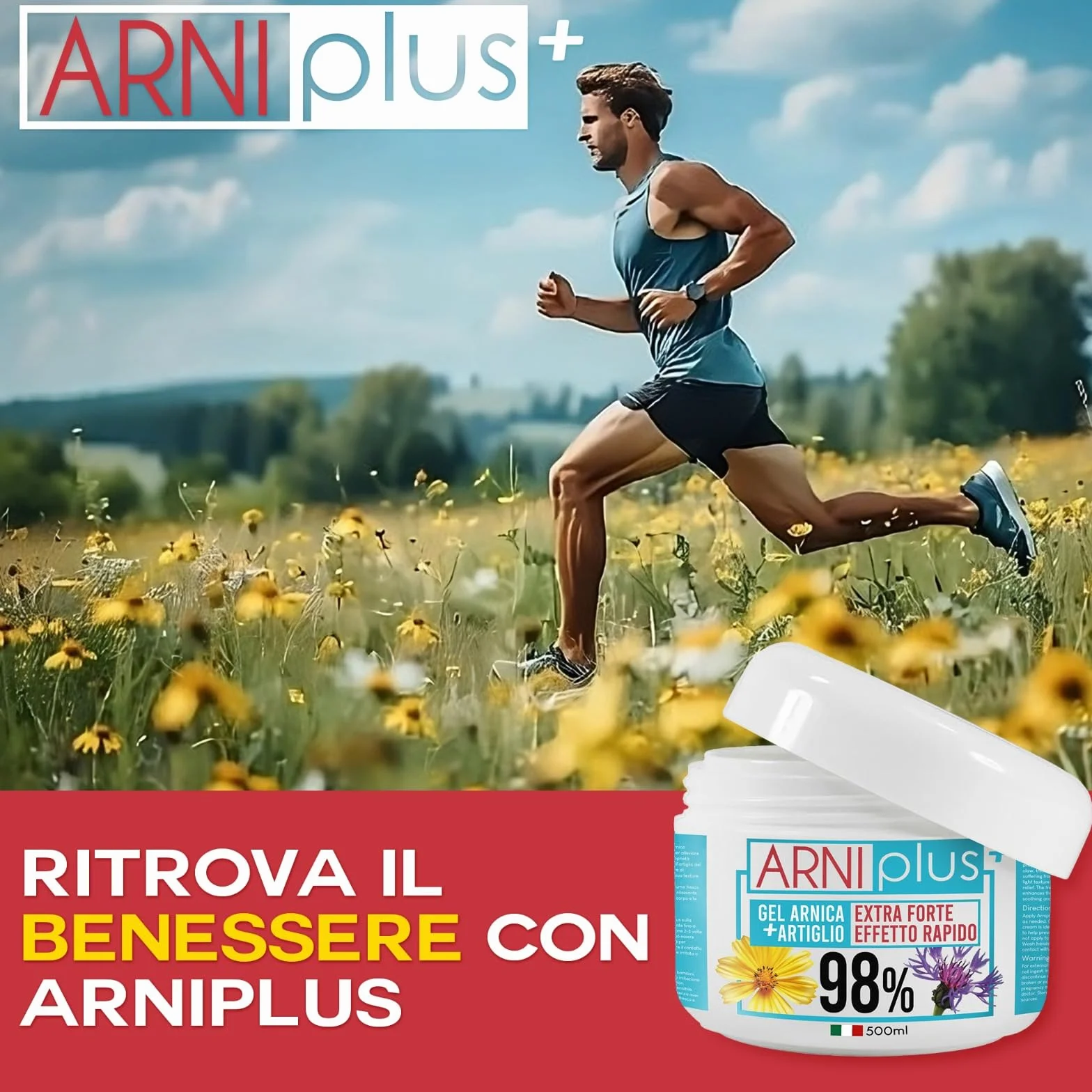 ARNIplus+ Arnika Gel ekstra mocny 500 ml, z witaminą C, silnie skoncentrowana maść z arniki na zakwasy, do rozluźnienia mięśni, maść na zapalenie pochewek ścięgien, chłodząca maść sportowa do mięśni
