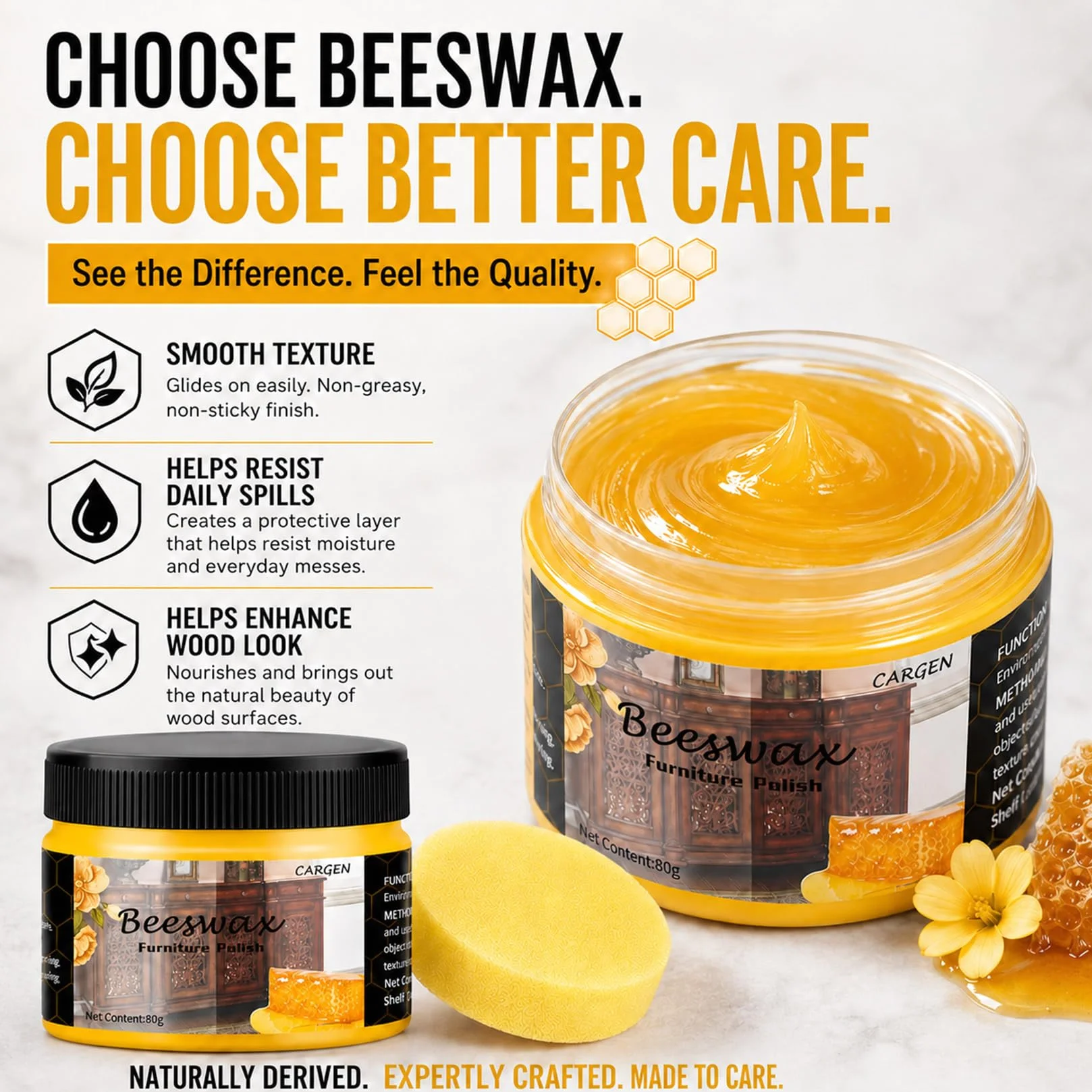 CARGEN Naturalny wosk pszczeli do drewna Wood Seasoning Beewax, 3 szt., tradycyjny, uniwersalny, do polerowania, czyszczenia i pielęgnacji mebli