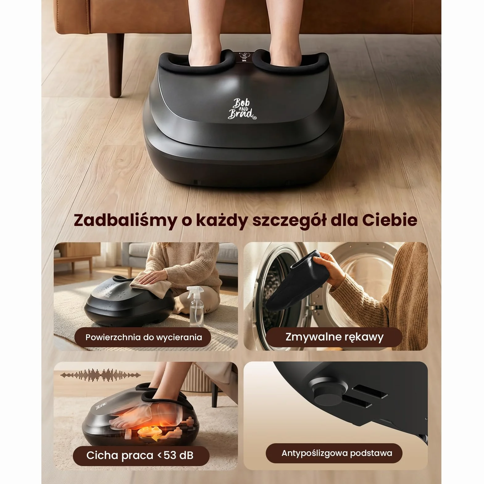 BOB AND BRAD Lite Masażer do Stóp z Podgrzewaniem, Shiatsu i Kompresją - Elektryczny Masażer Ugniatający na Ból Stóp i Haglund, Rozmiar do 45, Pomysł na Prezent