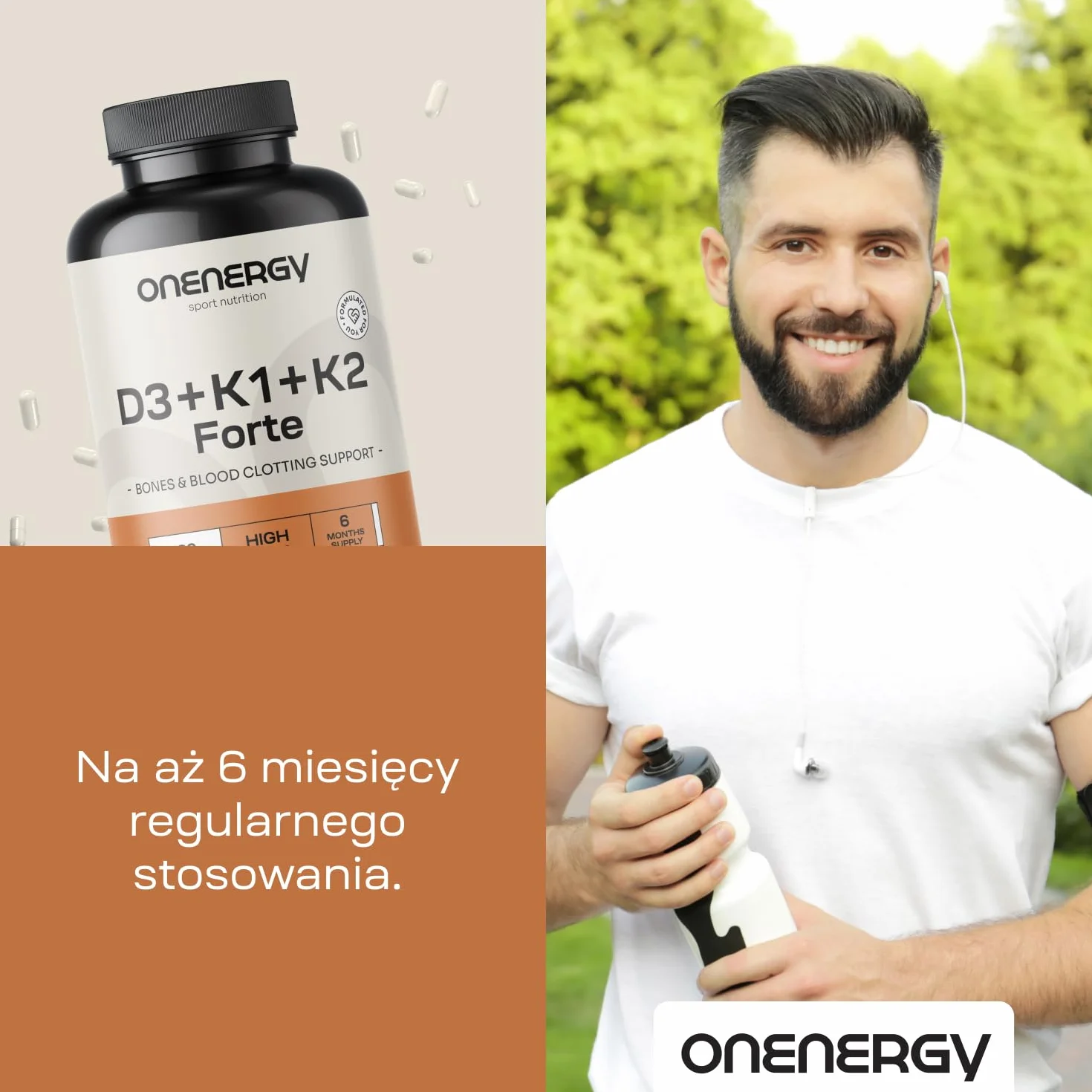 Witaminy D3 + K1 + K2 FORTE od OnEnergy - 180 kapsułek roślinnych - Wsparcie kości, mięśni i układu odpornościowego - Synergia witamin - Wsparcie krzepnięcia krwi - Zapas na 6 miesięcy
