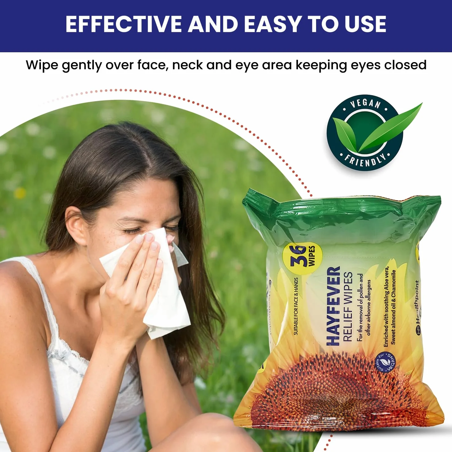 Hayfever Wipes Healthpoint chusteczki łagodzące katar sienny dla dorosłych i dzieci, 36 chusteczek w opakowaniu (3)