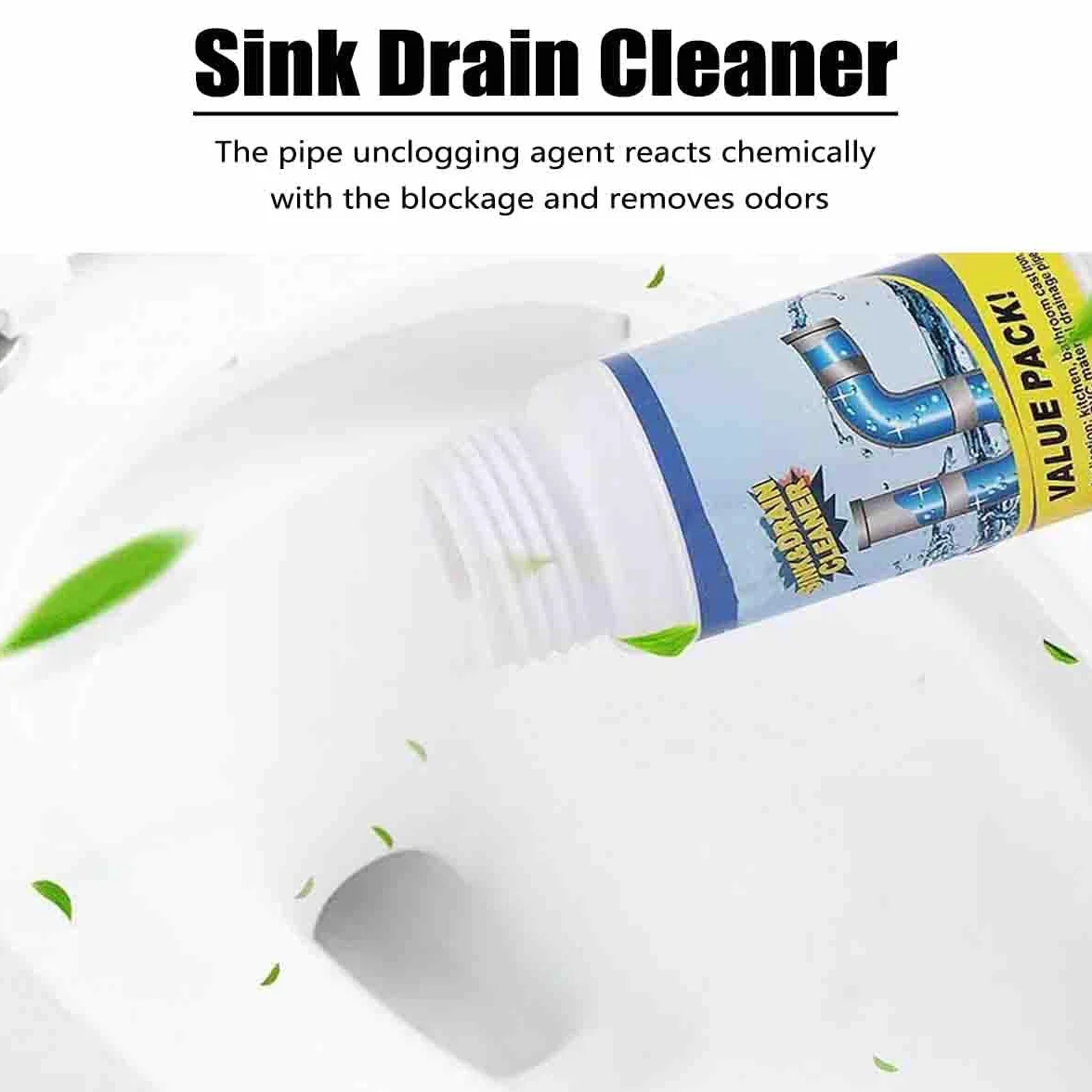 Sink and Drain Cleaner, Powerful Pipe Unclogging Agent for Kitchen, Tubs, Shower Drains (1pcs)