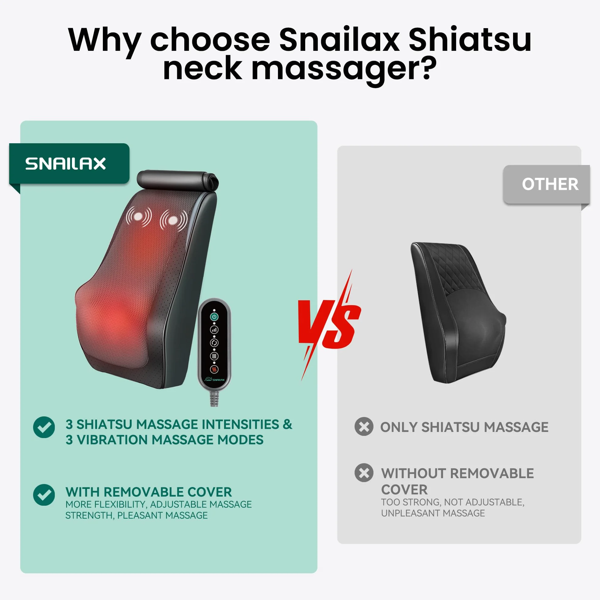Snailax 4D Shiatsu masażer karku z ciepłem i wibracjami, poduszka do masażu