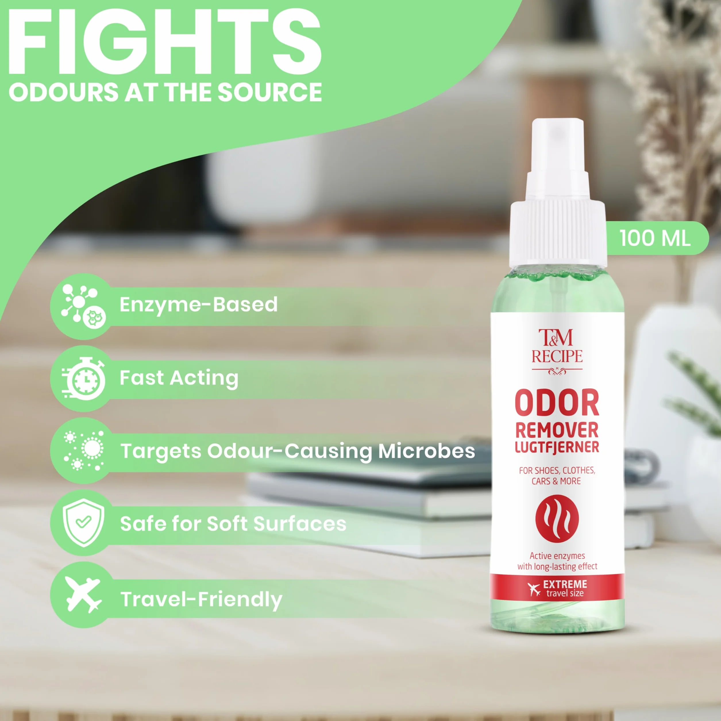T&M Recipe Odour Eliminator odświeżacz powietrza w sprayu dezodorant do domu samochodu tkanin tapicerki enzymy