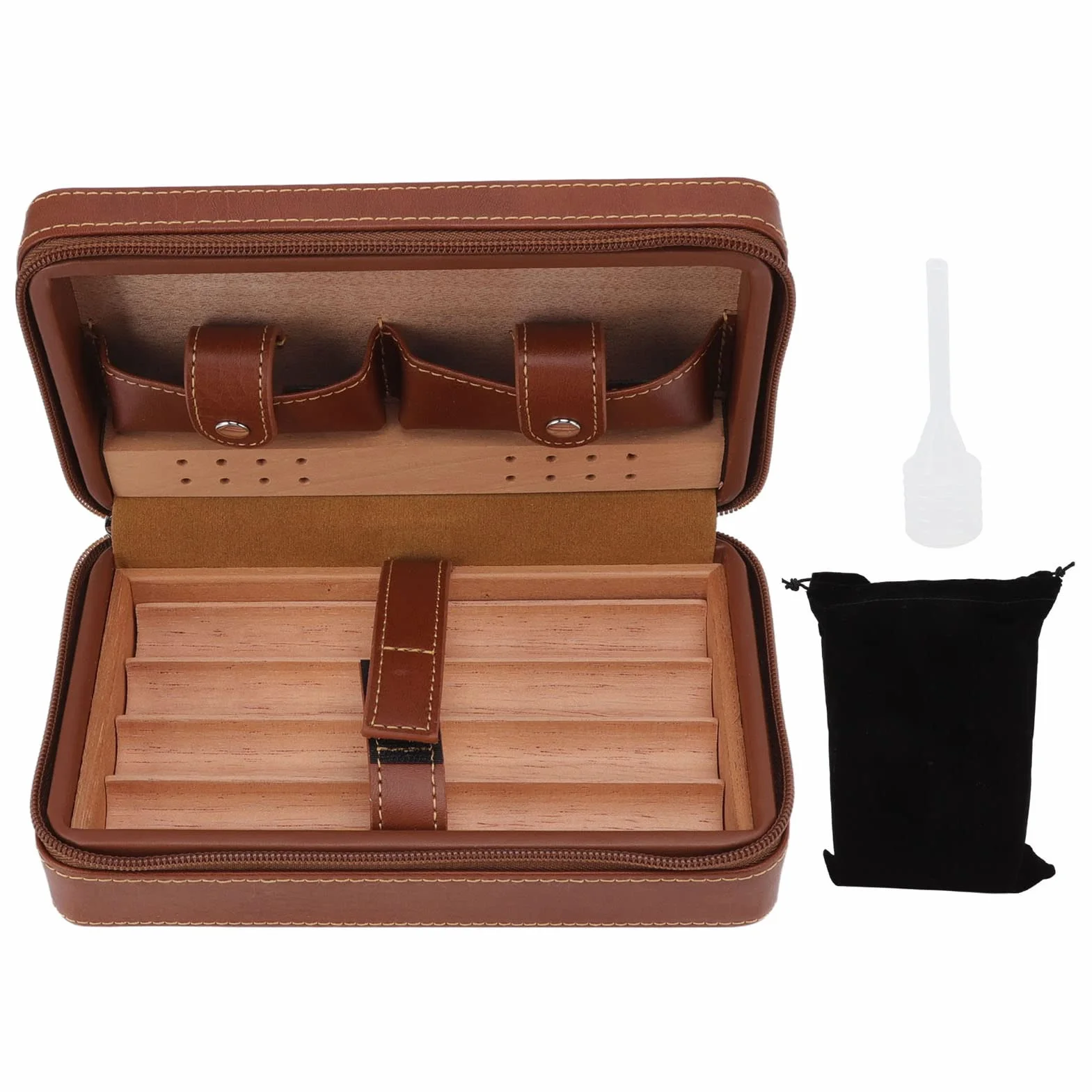 Przenośny humidor na cygara z nawilżaczem, skórzany zestaw Cedar Wood, na 4 cygara