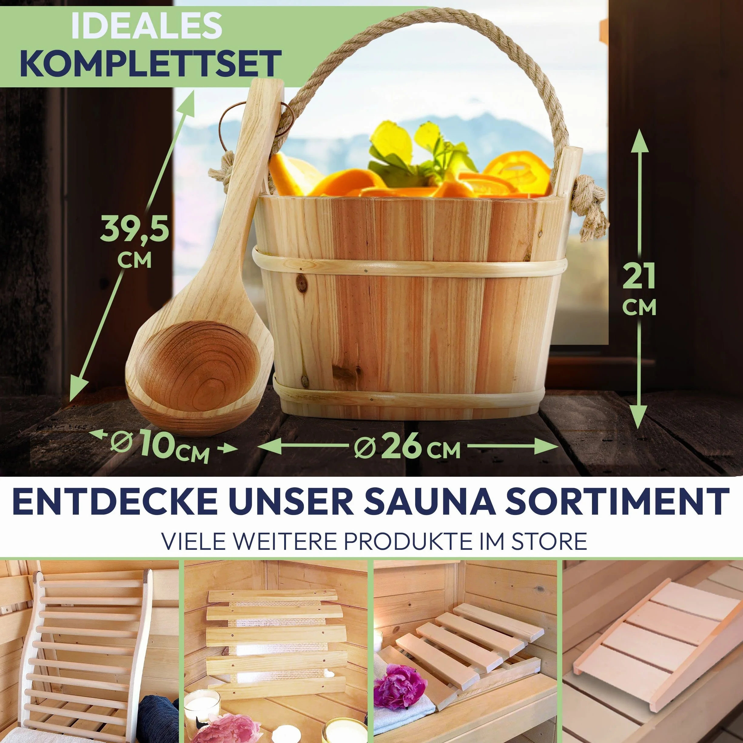 Donica do sauny 26 Ø 21 cm z drewnianą kielnią świerkową