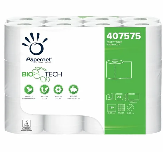Papernet Bio Tech papier toaletowy 2 warstwy 24 rolki 180 arkuszy czysta celuloza
