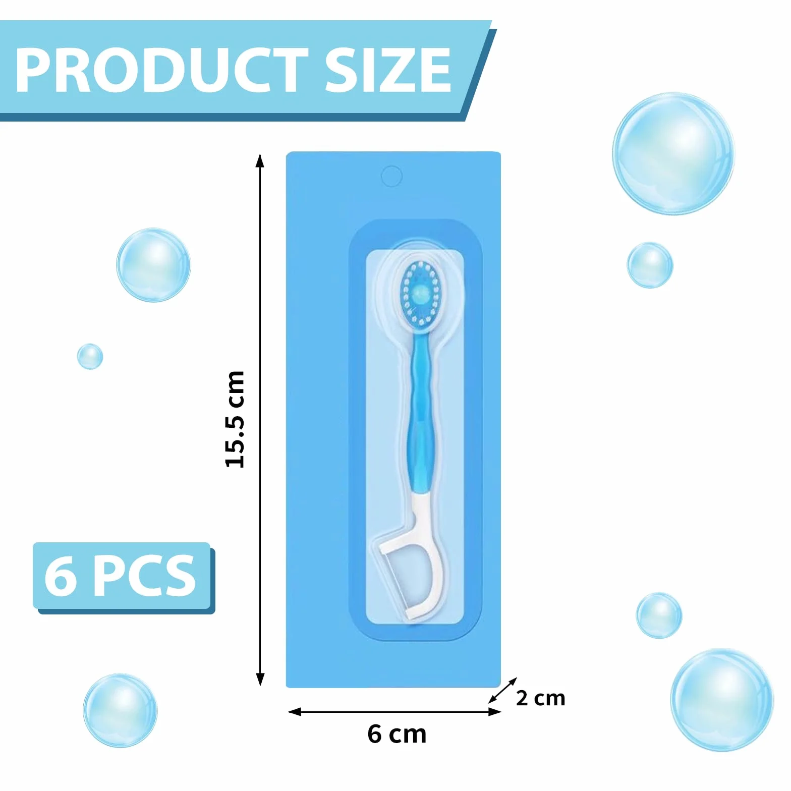 Lilbitty 6 sztuk jednorazowych mini szczoteczek do zębów, 5 w 1, wstępnie pastowana mini szczotka + nić dentystyczna + wykałaczka, skrobak do języka, wstępnie wklejona szczoteczka do zębów w podróży z