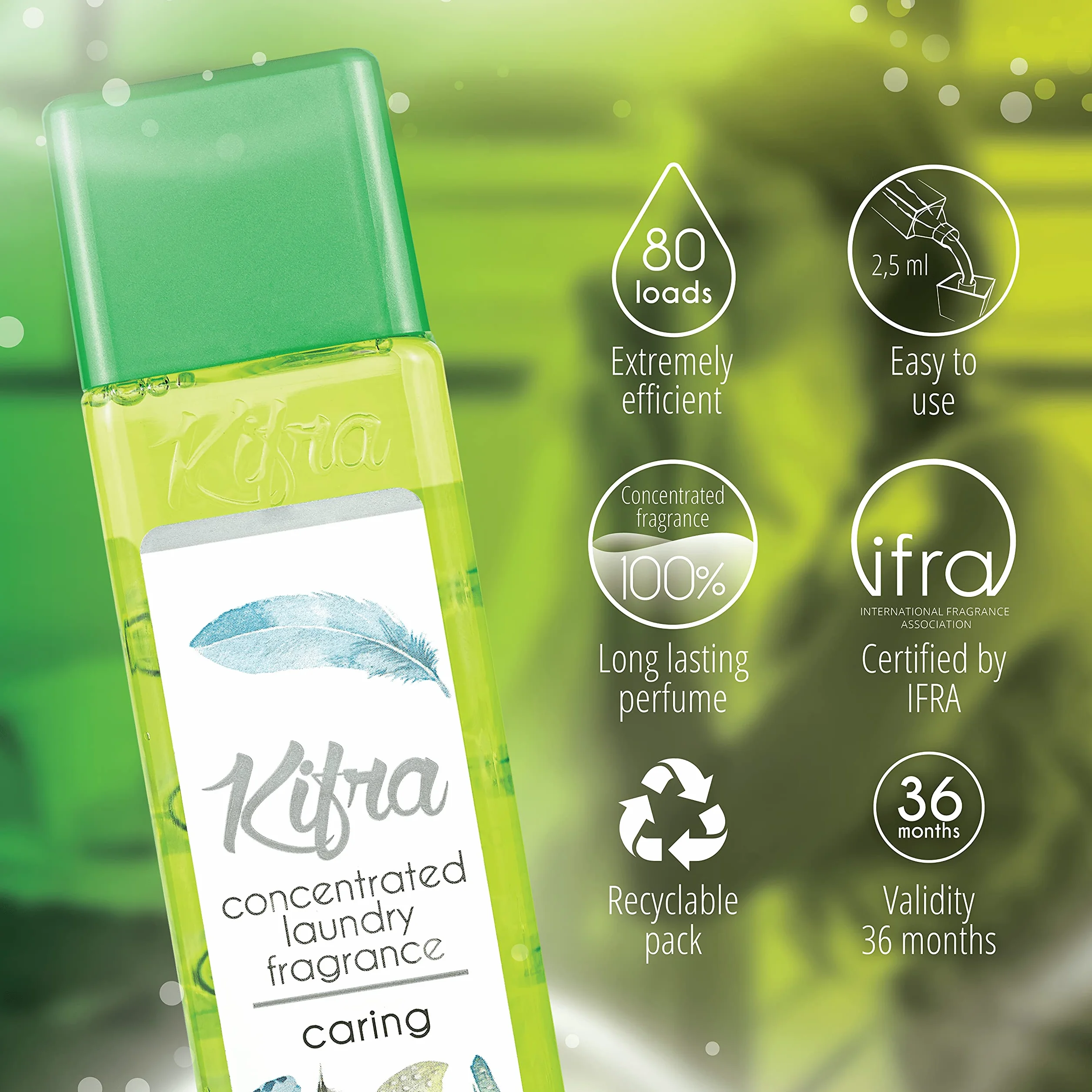 KIFRA Caring skoncentrowane perfumy do prania, 200 ml, 80 cykli prania, długotrwały zapach do prania
