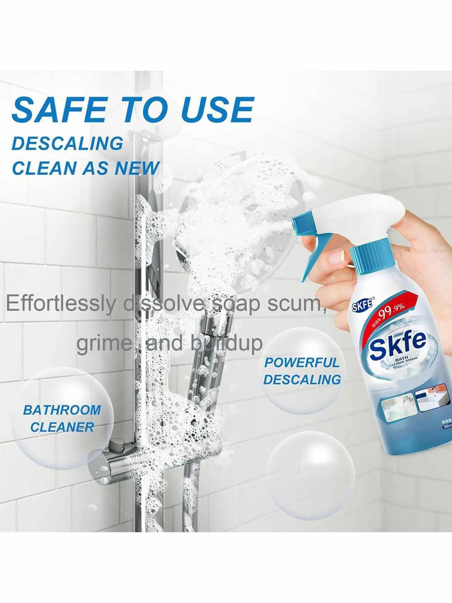 Skfe Środek do czyszczenia wanny w sprayu, do trudnych plam, do łazienki, toalety, prysznica (2)