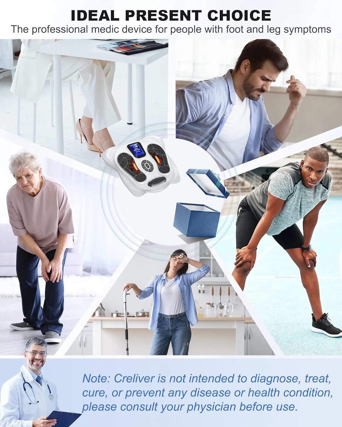Creliver Medic Stymulator krążenia krwi w nogach, EMS & TENS, stymuluje krążenie krwi, zwalcza bóle kolan i nóg oraz obrzęki między stopą a udami, aktywnie poprawia krążenie krwi