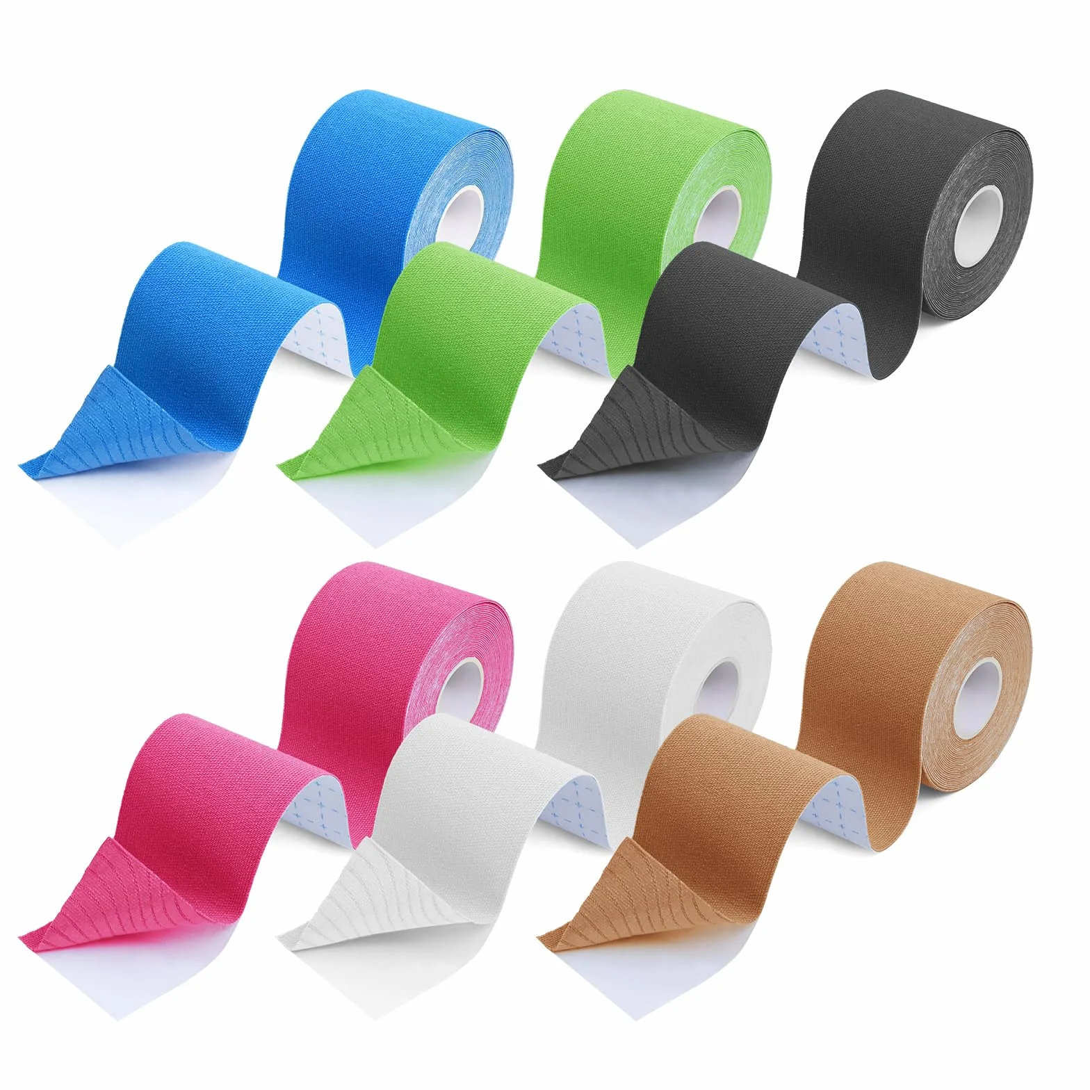 6 rolek taśmy sportowej kinezjologicznej (5 m x 5 cm), rolki kinezjologiczne do wspomagania mięśni, bólu kolan, łokci i ramion, wodoodporna i przyjazna dla skóry taśma kinezjologiczna, zestaw taśm