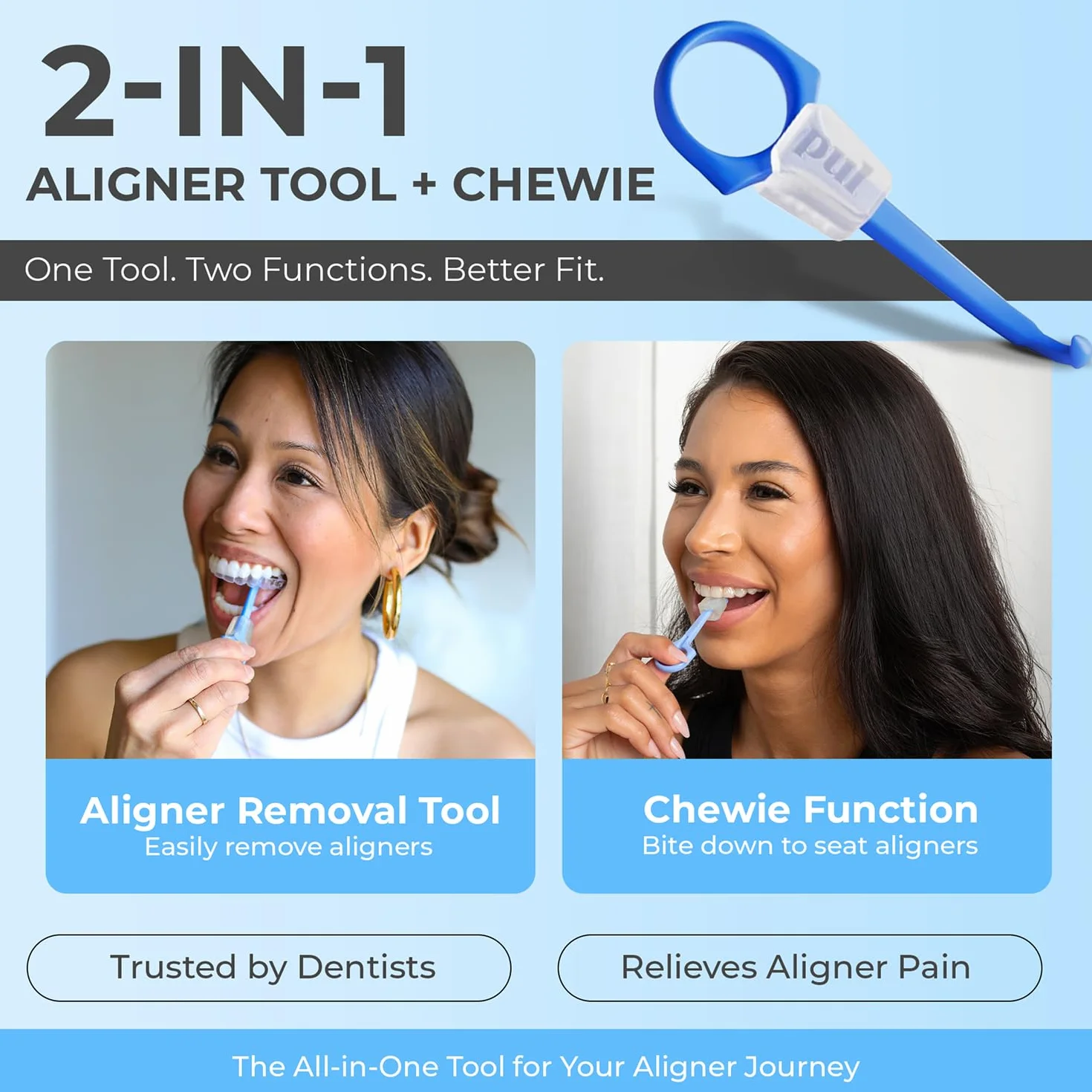 PUL Narzędzie do usuwania wyrównywaczy 2 w 1 i Chewies do wyrównywaczy Invisalign, uchwytów i tacek, opatentowane narzędzie do usuwania Invisalign do łatwego demontażu i bezpiecznego dopasowania, 1