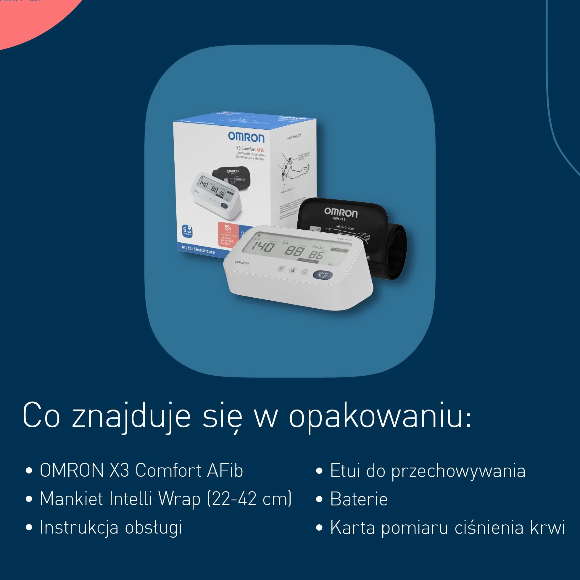 OMRON X3 Comfort AFib Ciśnieniomierz Naramienny, Zatwierdzone Klinicznie Urządzenie Mierzące Ciśnienie Krwi z Mankietem Intelli Wrap (22-42 cm), Precyzyjny Aparat do Mierzenia Ciśnienia