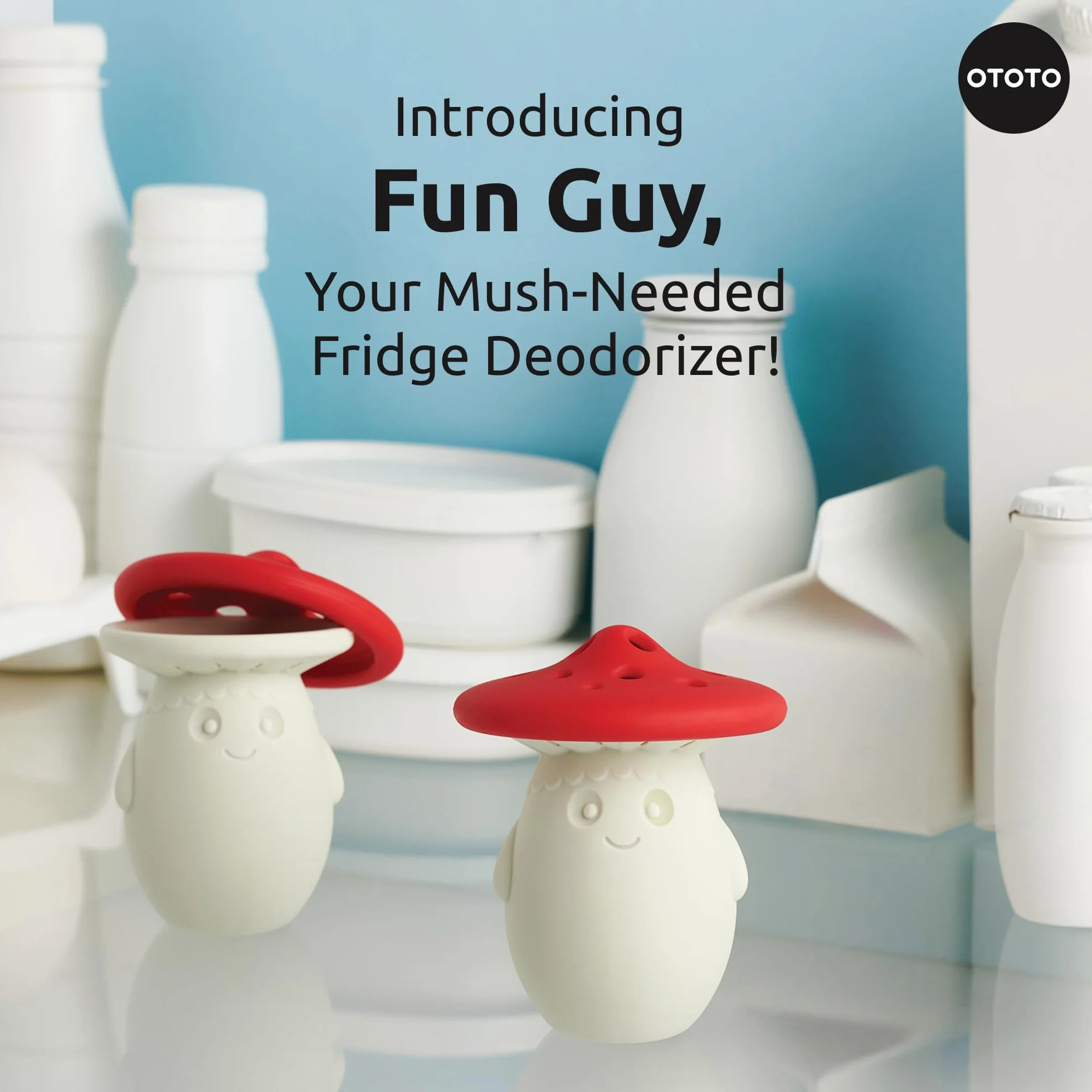 OTOTO Fun Guy Dezodorant do lodówki klasy spożywczej, nadaje się do mycia w zmywarce, wolny od BPA, 7 x 7 x 8,6 cm