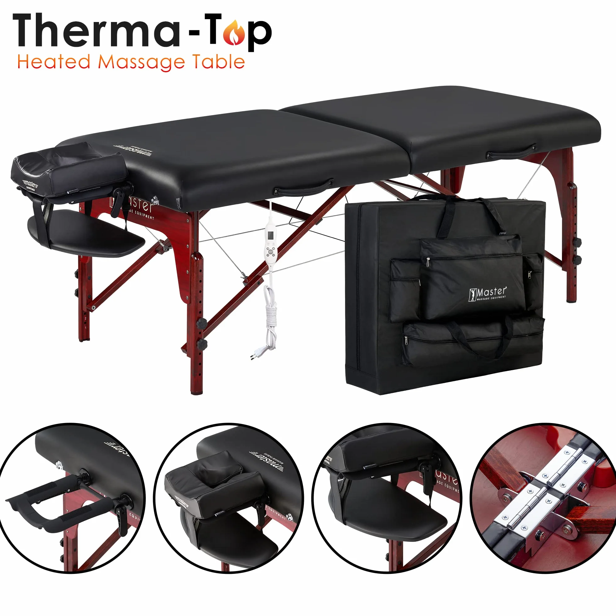 Master Massage Therma Top Mobil Leżanka do Masażu Podgrzewana Składana 71 cm Czarny