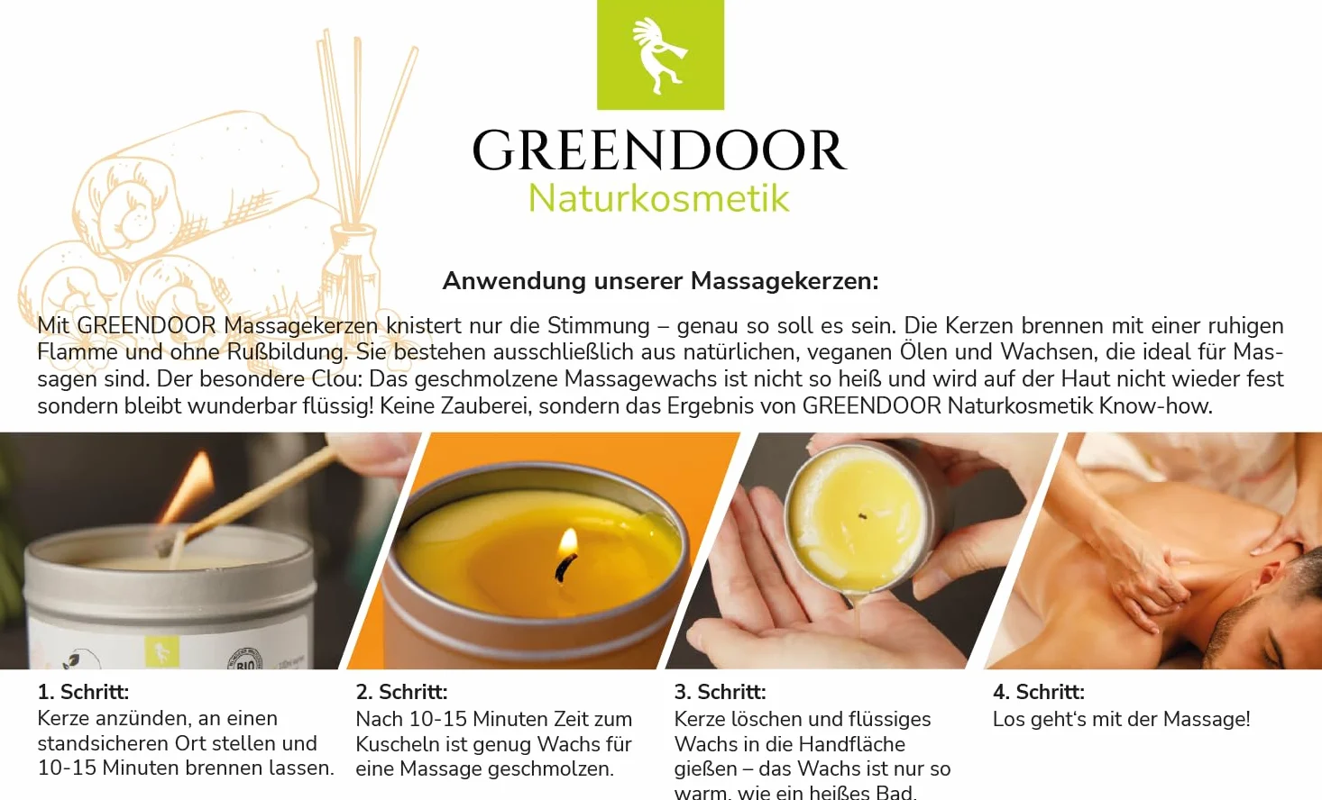 GREENDOOR Naturalne świece do masażu, zestaw ekonomiczny wegański, 300 ml, ekologiczny wosk sojowy, olejki ekologiczne, oczywiście bez testów na zwierzętach, ciepły olejek do masażu pozostaje płynny na skórze, naturalny kosmetyk do masażu, prezent