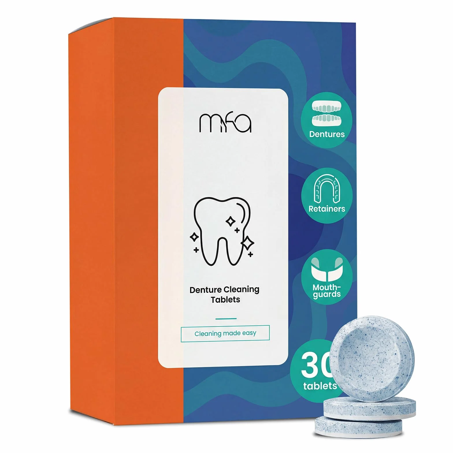 mfa Retainer tabletki czyszczące – retainer, protezy, ochrona jamy ustnej, aparaty ortodontyczne, środek czyszczący do korektora, idealne do ultradźwiękowego czyszczenia aparatów ortodontycznych (30
