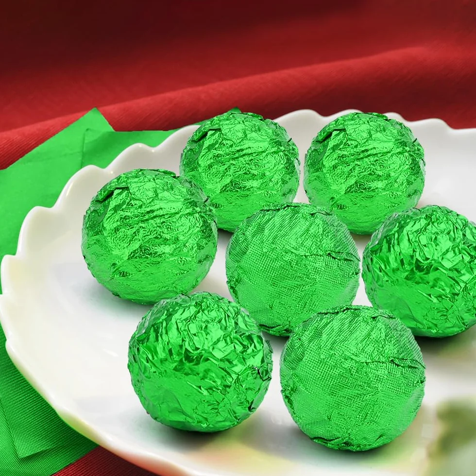Bekecidi 300 szt. czekoladowych opakowań do cukierków, zielona folia do pakowania, folia aluminiowa, słodkie opakowania do samodzielnego wykonania, czekoladowe cukierki, dekoracja, 10 x 10 cm