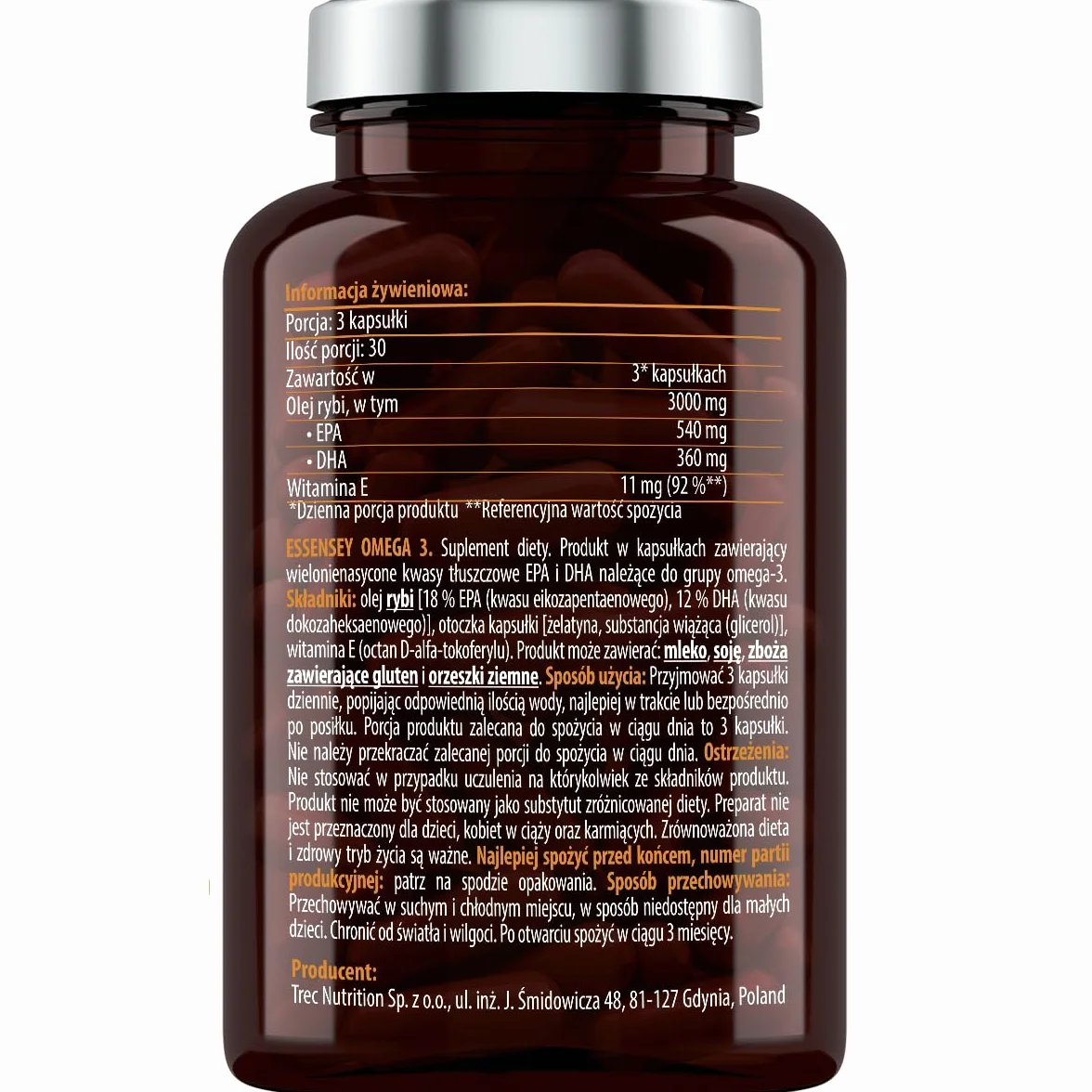 ESSENSEY - Omega 3 I 3000mg oleju rybiego w porcji dziennej I 90 Kapsułek I Witamina E I z EPA i DHA I Łatwe do połknięcia