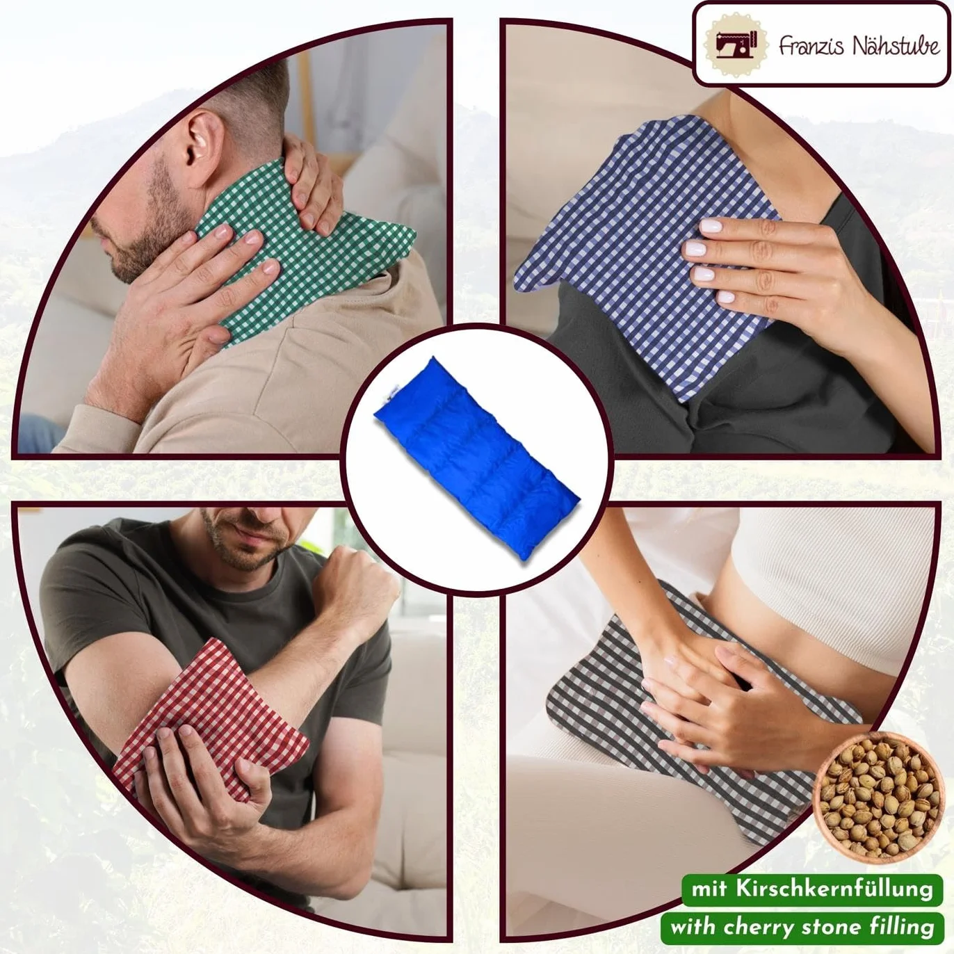 Franzis Nähstube 50x20cm Cherry pit pillow blue in 100% cotton I Microwavable cherry pit pillow 50x20 I Heat pad, cherry pit pillow, neck heat pillow