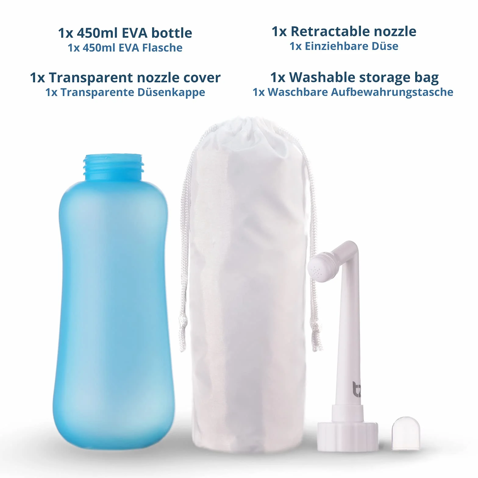 T2 Butelka na krocze - przenośny bidet do pielęgnacji poporodowej, ulga w bólu, plastikowa butelka 450 ml z dyszą 60° i zmywalną torbą do przechowywania, torba szpitalna, niezbędna dla mamy, prezent