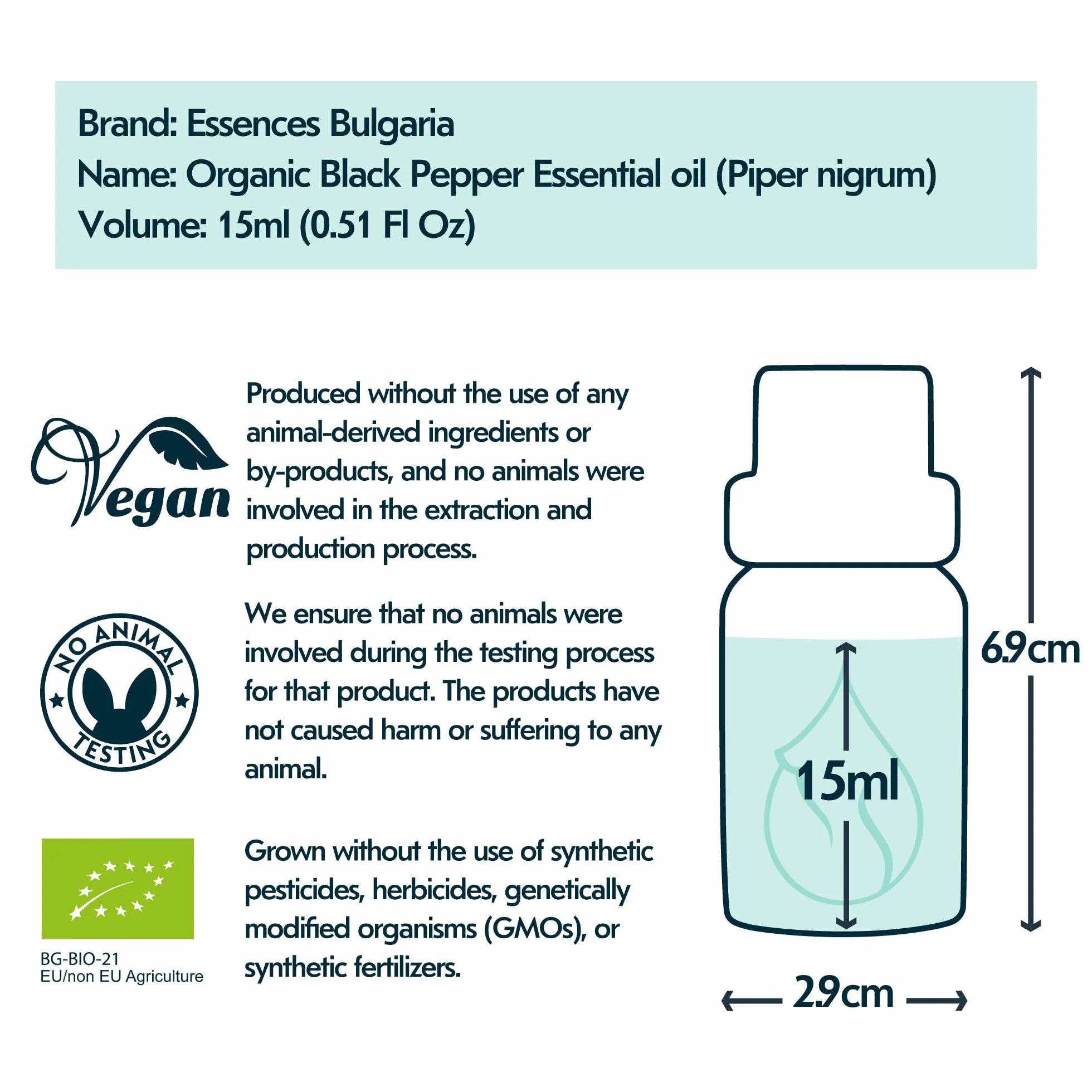 Essences Bułgaria Organiczny Olejek Eteryczny z Czarnego Pieprzu 15 ml | Piper nigrum | 100% Czysty i Naturalny | Nierozcieńczony | Klasa Terapeutyczna| Aromaterapia | Kosmetyki | Bez okrucieństwa