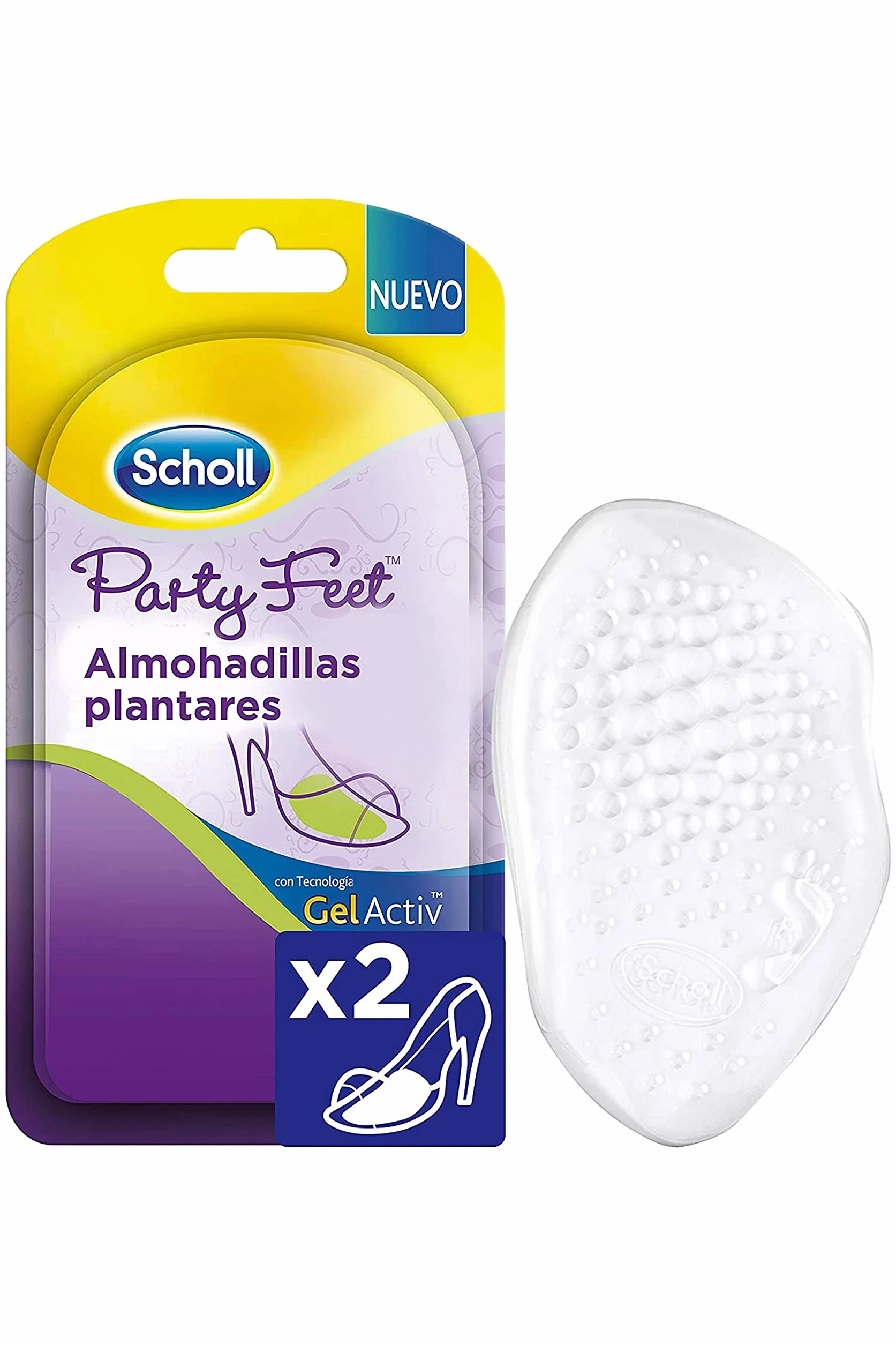 Scholl Party Feet, Niewidoczne podkładki podeszwowe dla kobiet, ochrona podeszwy stóp, pakiet 2 klocki