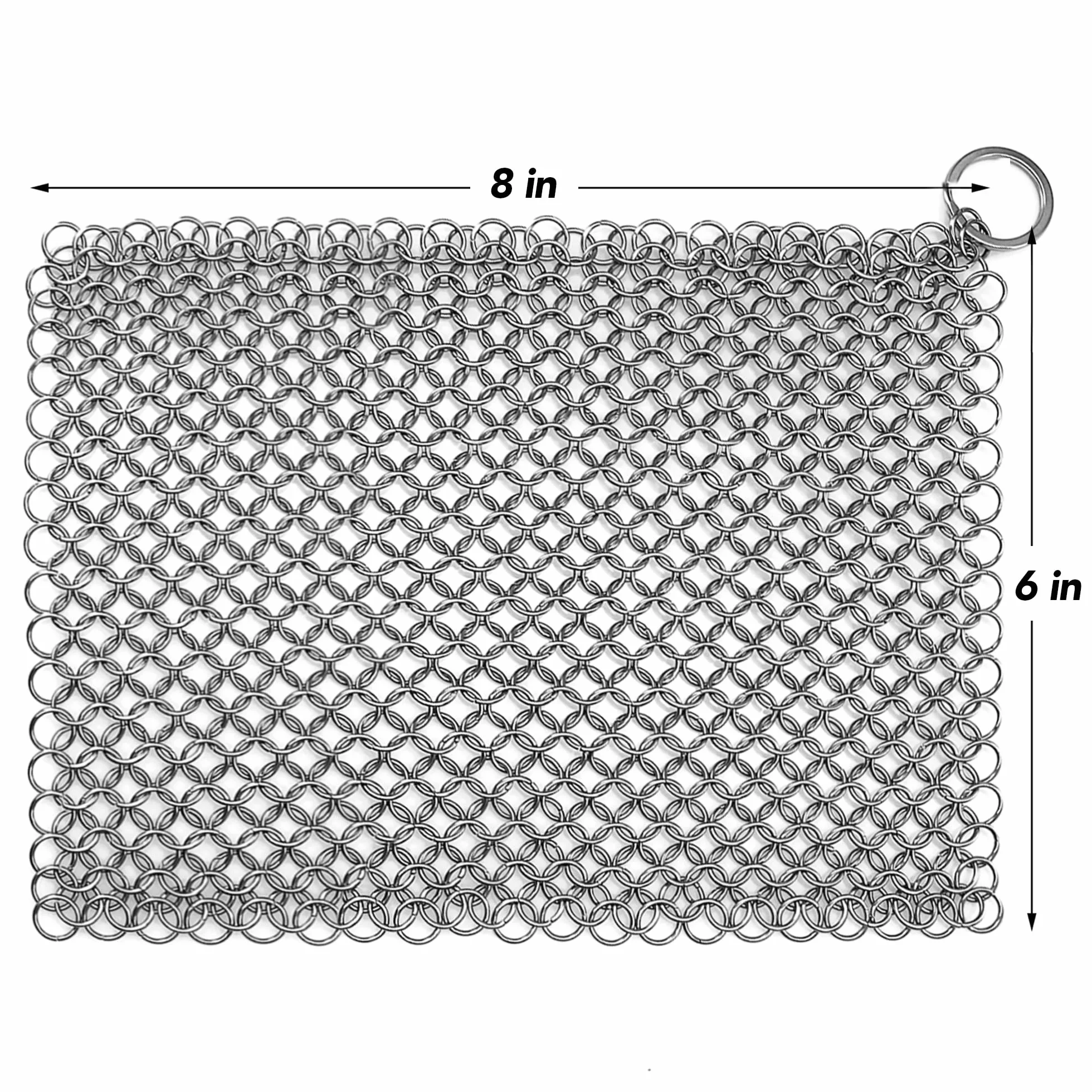 TOPULORS Żeliwna patelnia Chainmail szczotka do czyszczenia z pierścieniem wiszącym kwadrat 18x18 cm