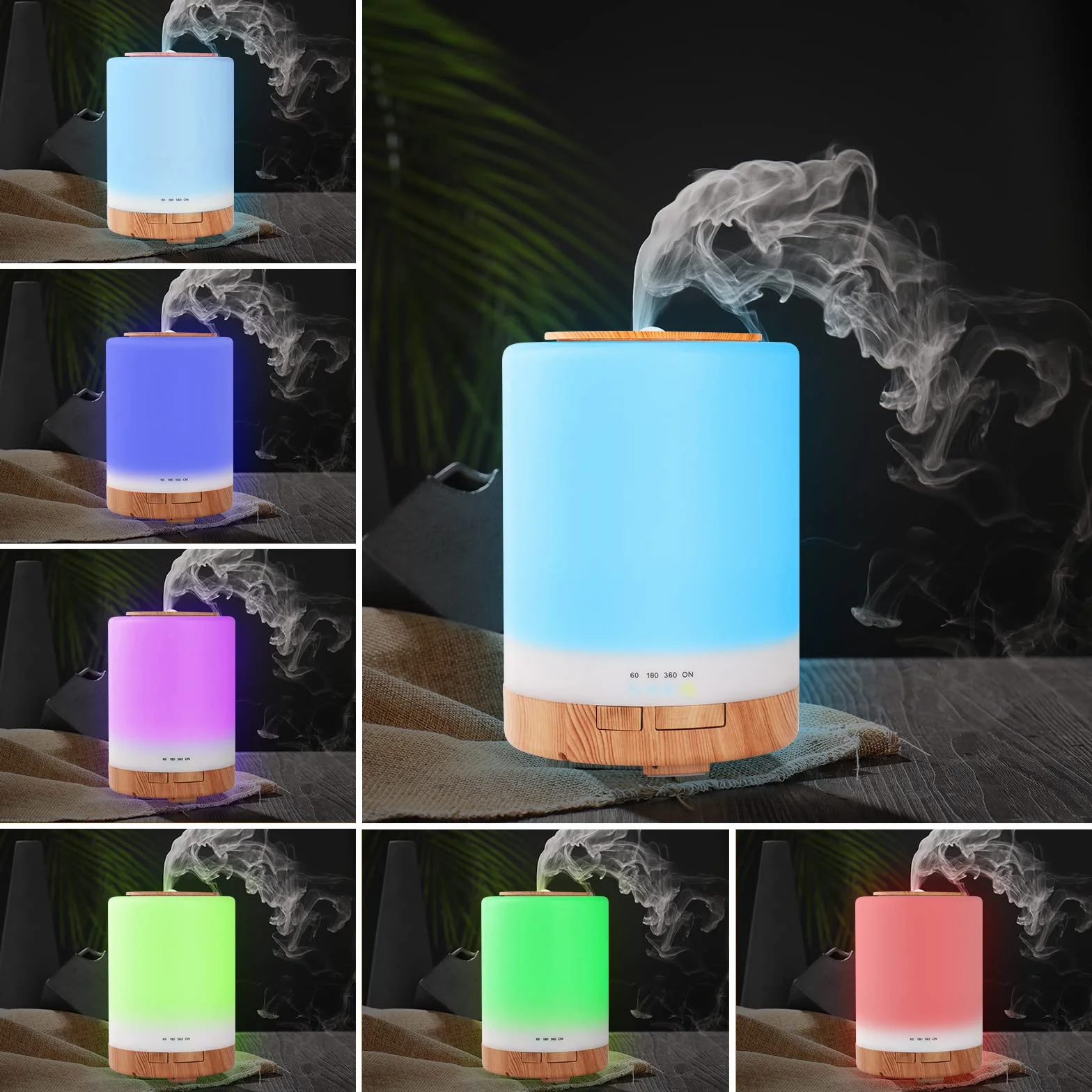 WD&CD Ultradźwiękowy dyfuzor zapachowy, 300 ml, nawilżacz powietrza, aromaterapia, dyfuzor olejków zapachowych z 7 kolorami LED, do domu, biura lub jogi – lekki rysunek słojów drewna