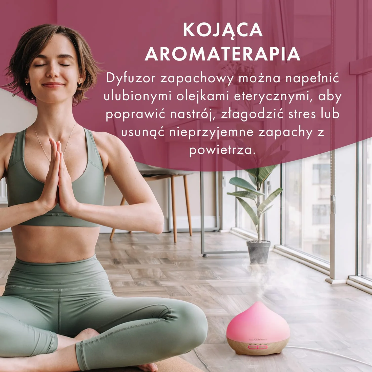 The Body Source Dyfuzor Zapachowy Olejków Eterycznych, Ultradźwiękowa Lampa LED Zapachowa z 7 kolorami, Elektryczny Nawilżacz Powietrza, Timer, Aromaterapia Do Domu, Biura, Pokoju Dziecięcego, 300 ml