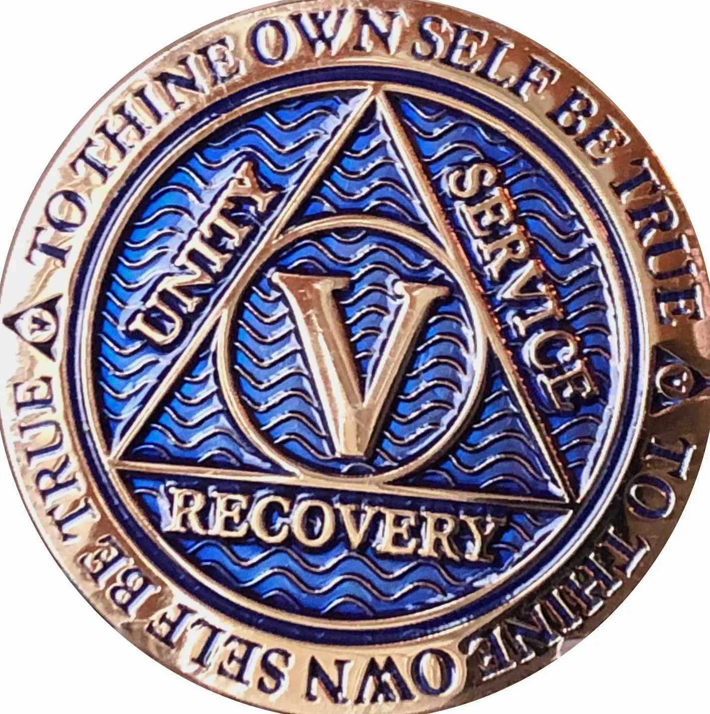 AA Medallion Dusty Blue Gold Plated Chip 5 Year