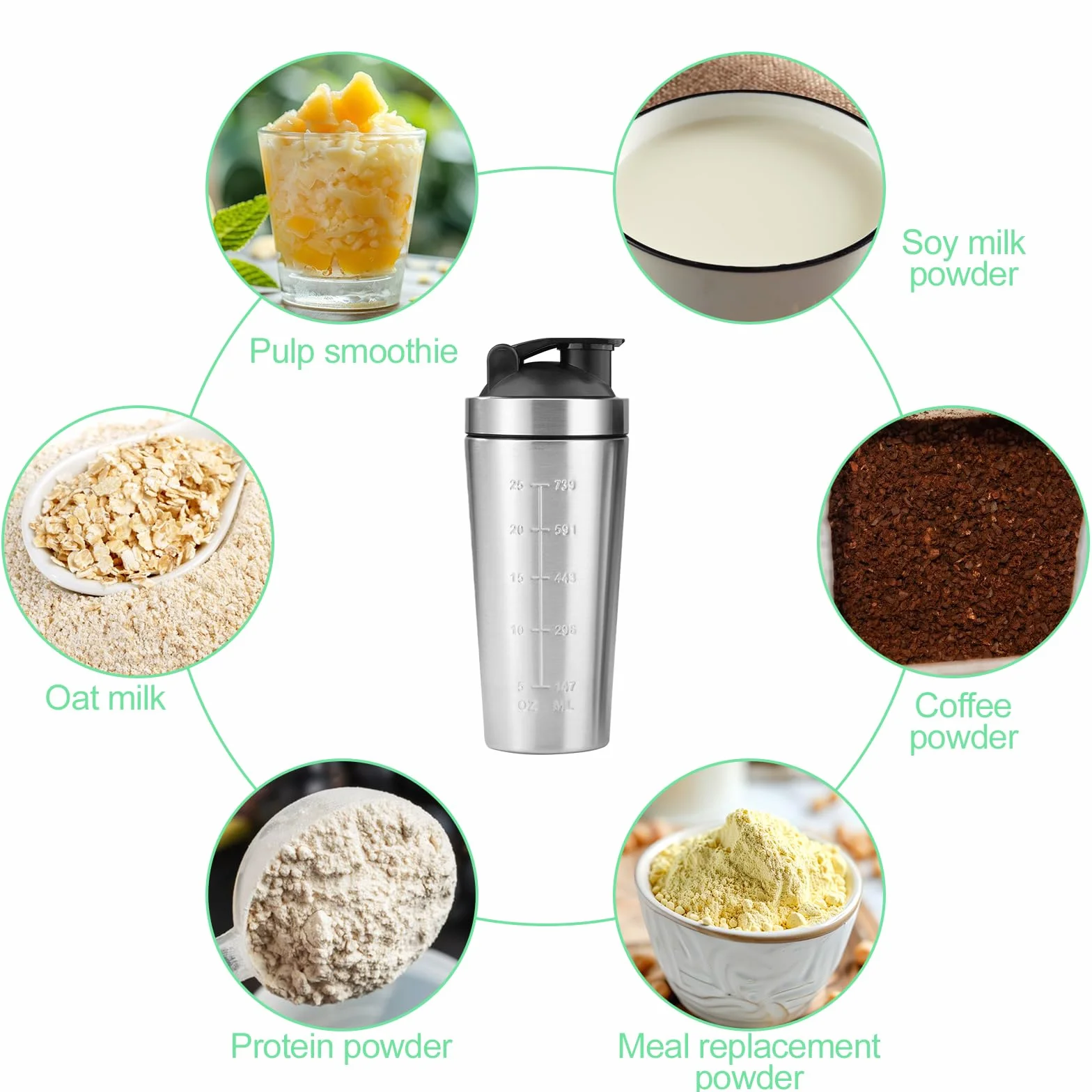 Shaker proteinowy ze stali nierdzewnej, 750 ml
