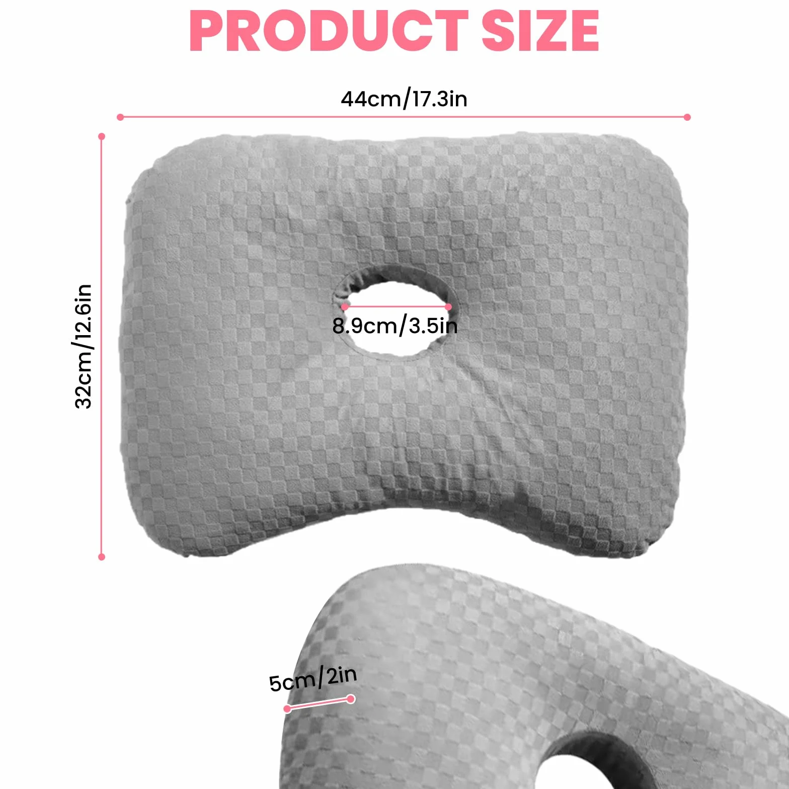 Poduszka Piercingowa z Otworem do Ucha, Ergonomiczna Poduszka, Regulowana Bawełna i Poliester, do Spania na Boku, Łagodzenie Bólu Ucha oraz Nacisku (Szary)