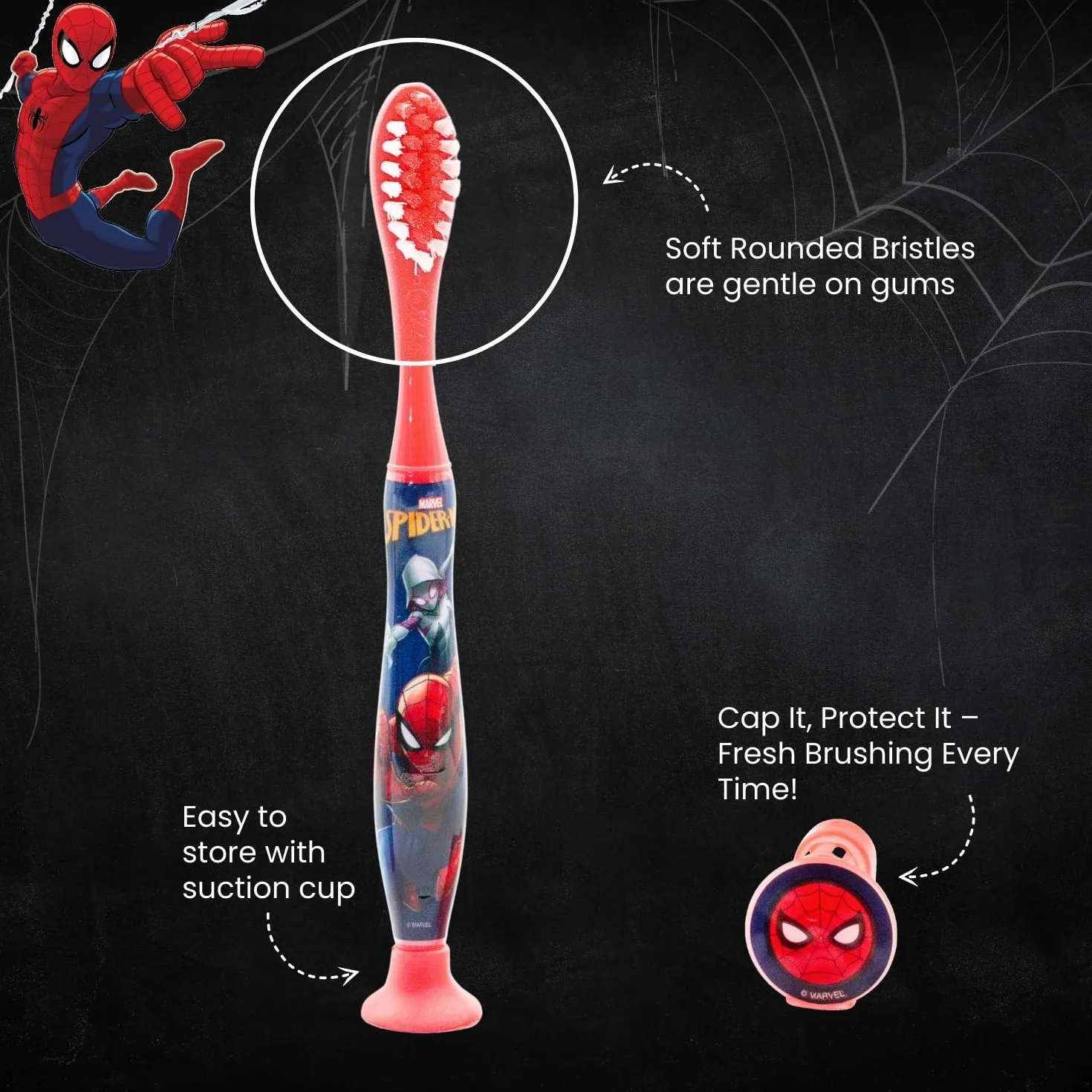 Mr.White Spider-Man zestaw podróżny dla dzieci 3 przybory toaletowe szczoteczka do zębów pasta 25 ml czapka
