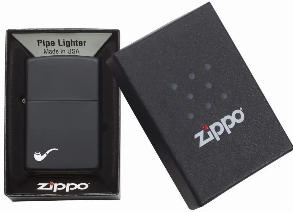 Zippo Zapalniczka Sztormowa Motyw Fajki Czerń Matowa Wielokrotnego Użytku Płomień Odporny na Wiatr Made in USA