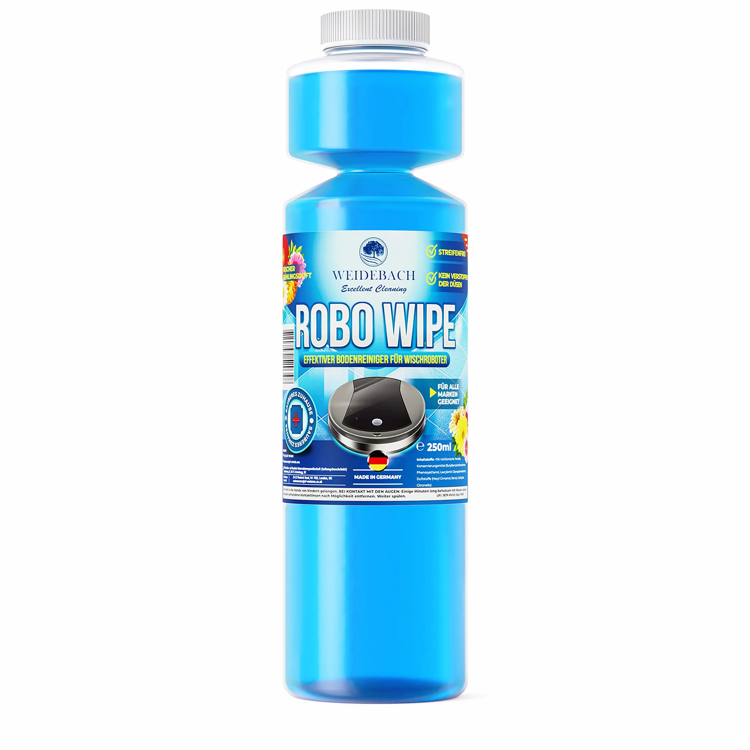 WEIDEBACH® 250 ml Kwitnące pole, środek czyszczący Robot do mycia podłóg ze zbiornikiem na wodę, butelka z detergentem do robota do czyszczenia podłóg, odporny na zabrudzenia i nietoksyczny środek do