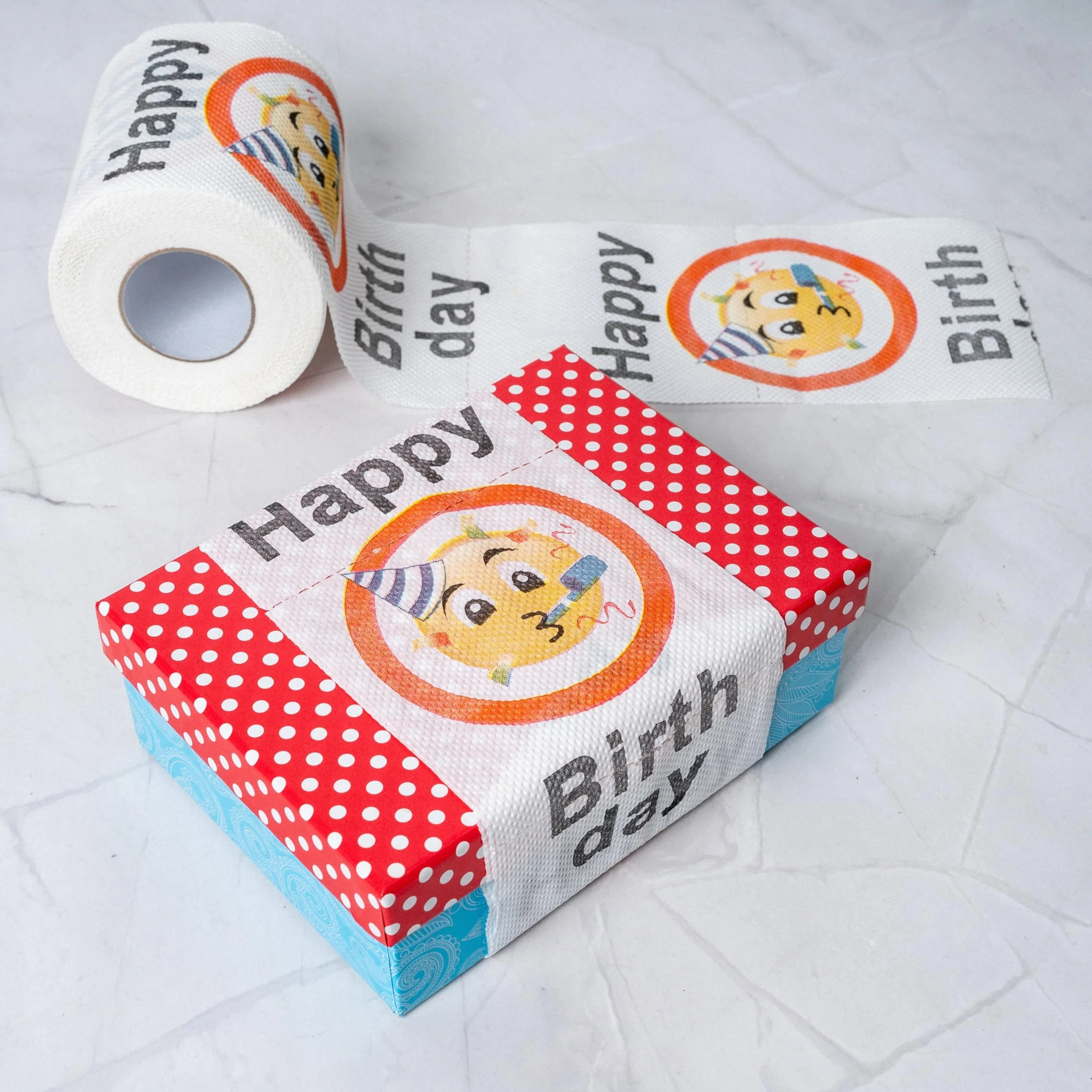 Papier Toaletowy Happy Birthday, na Każde Urodziny, 2 Rolki, Dekoracja Imprezowa i Opakowanie Prezentowe, Zabawny Papier Toaletowy z Emotikonami, Zabawny Papier Toaletowy, Rulonik Toaletowy jako