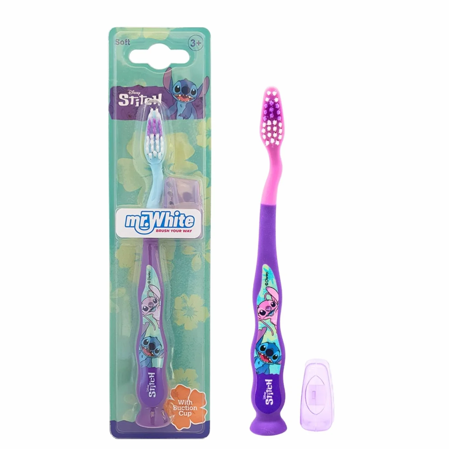 Disney Stitch szczoteczka do zębów dla dzieci miękka zaokrąglona włosie z nasadką ochronną