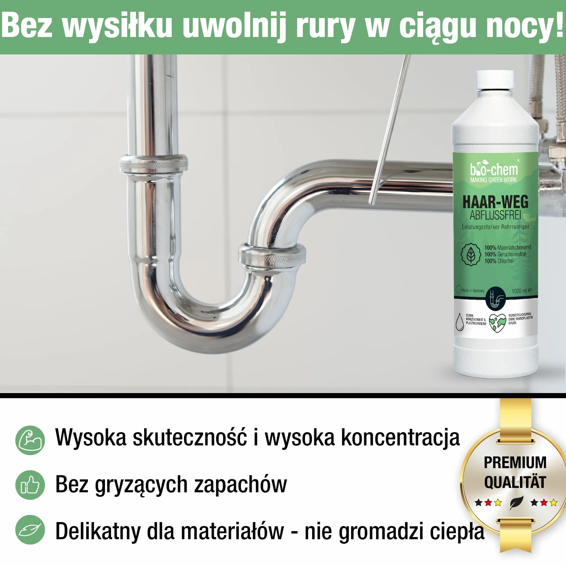 bio-chem - Odblokowanie odpływu 2 x 1L - ekspresowa formuła niezwykle skuteczna w walce z zatorami i włosami - do prysznica, wanny, szamba, umywalki, kuchni, syfonu