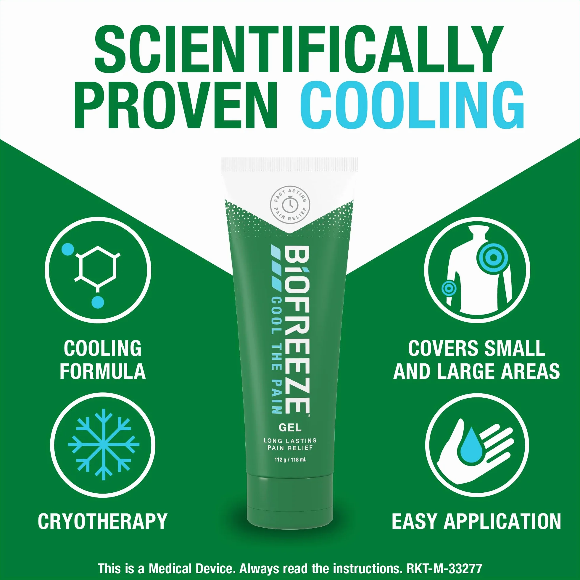 Biofreeze Żel łagodzący ból, 118 ml, formuła chłodząca na bóle mięśni, stawów, bóle pleców, szybko działający i długotrwały dla mięśni, kości i stawów