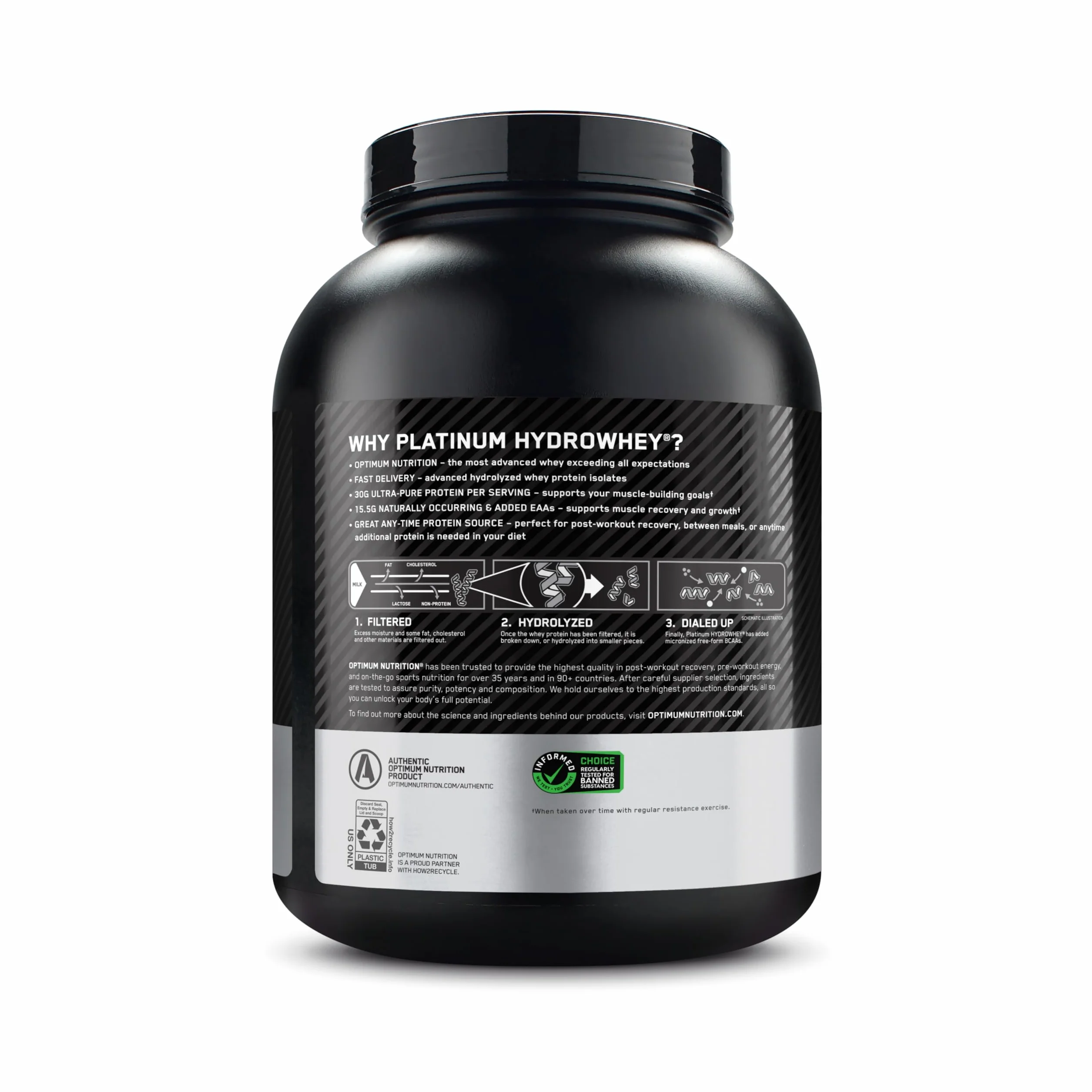 Optimum Nutrition Platinum Hydro Whey, hydrolizowany izolat białka serwatkowego, smak czekolada mleczna, 1,6 kg