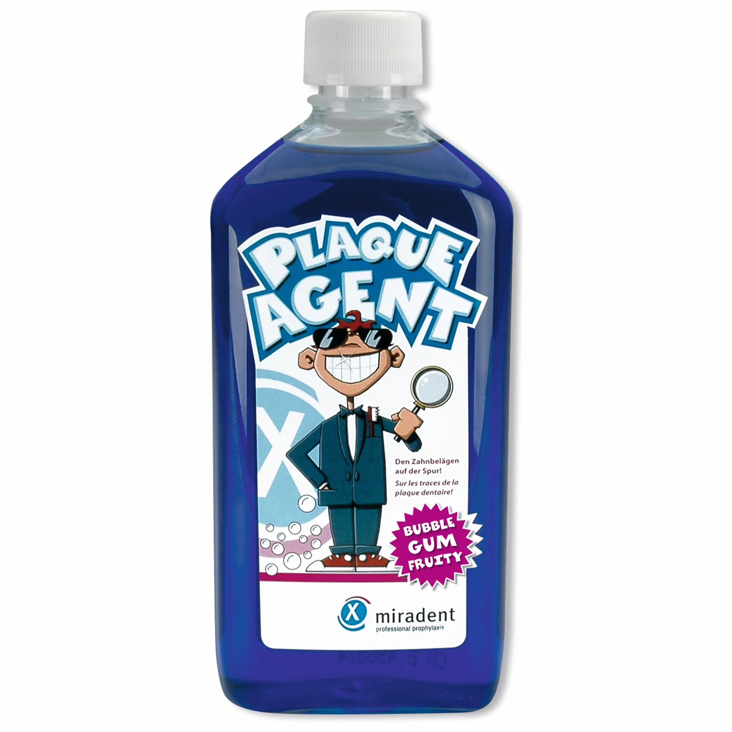 miradent Plaque Agent® roztwór do mycia zębów 500 ml | do kontroli płytki nazębnej dla dzieci | o przyjemnym smaku "Bubble Gum" | gotowy do użycia wraz z nasadką dozującą | bez erytrozyny | bez alkoholu