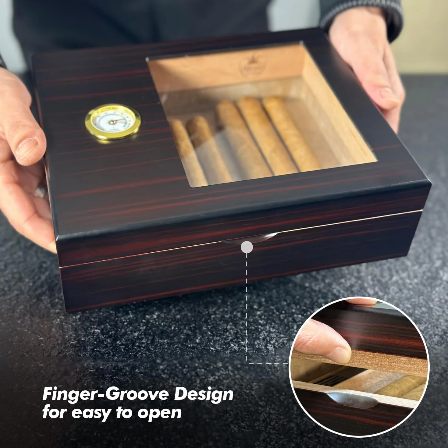 Slege Humidor cygara szklany górny nawilżacz hiszpańskie cedrowe cygara pojedyncza warstwa higrometr akcesoria
