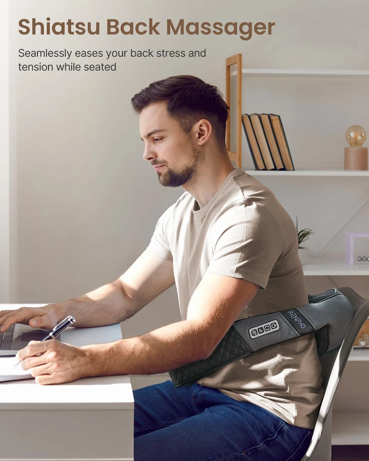 RENPHO Back Neck Massager with Heat Shiatsu Shoulder Deep Tissue Kneading Pain Relief Home Office