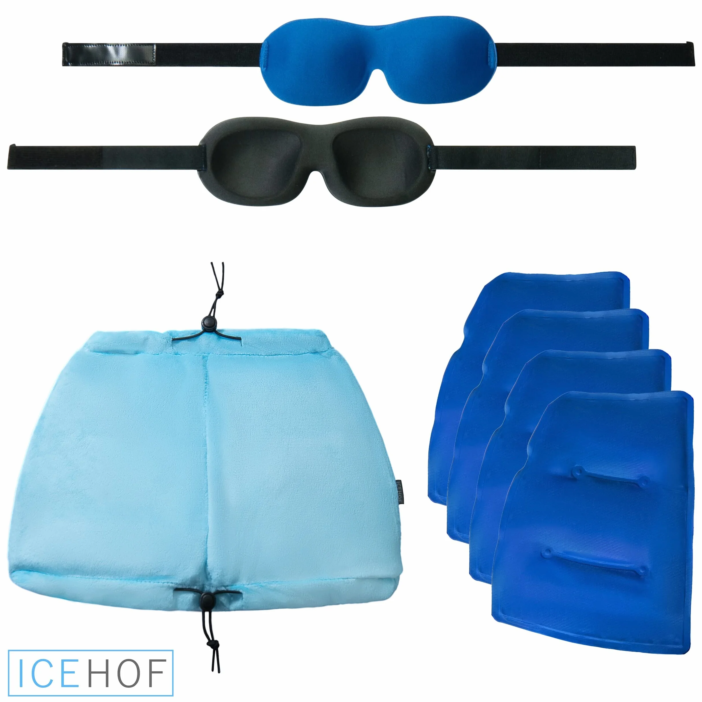 ICEHOF Czapka chłodząca Extra z 4 wkładami chłodzącymi, Maska 3D, chłodząca czapka żelowa do skóry głowy podczas chemioterapii, na migrenę i bóle głowy