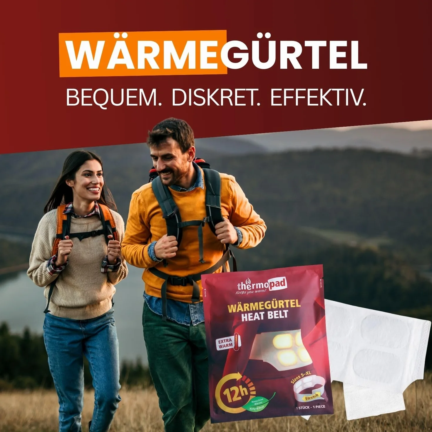 Thermopad Pas grzewczy rozm. S-XL (stretch/rzepy) – oryginalny produkt: 3 x pas grzewczy na 12 godzin ciepła I natychmiast gotowy do użycia pas termiczny z bardzo ciepłymi ogniwami grzewczymi –